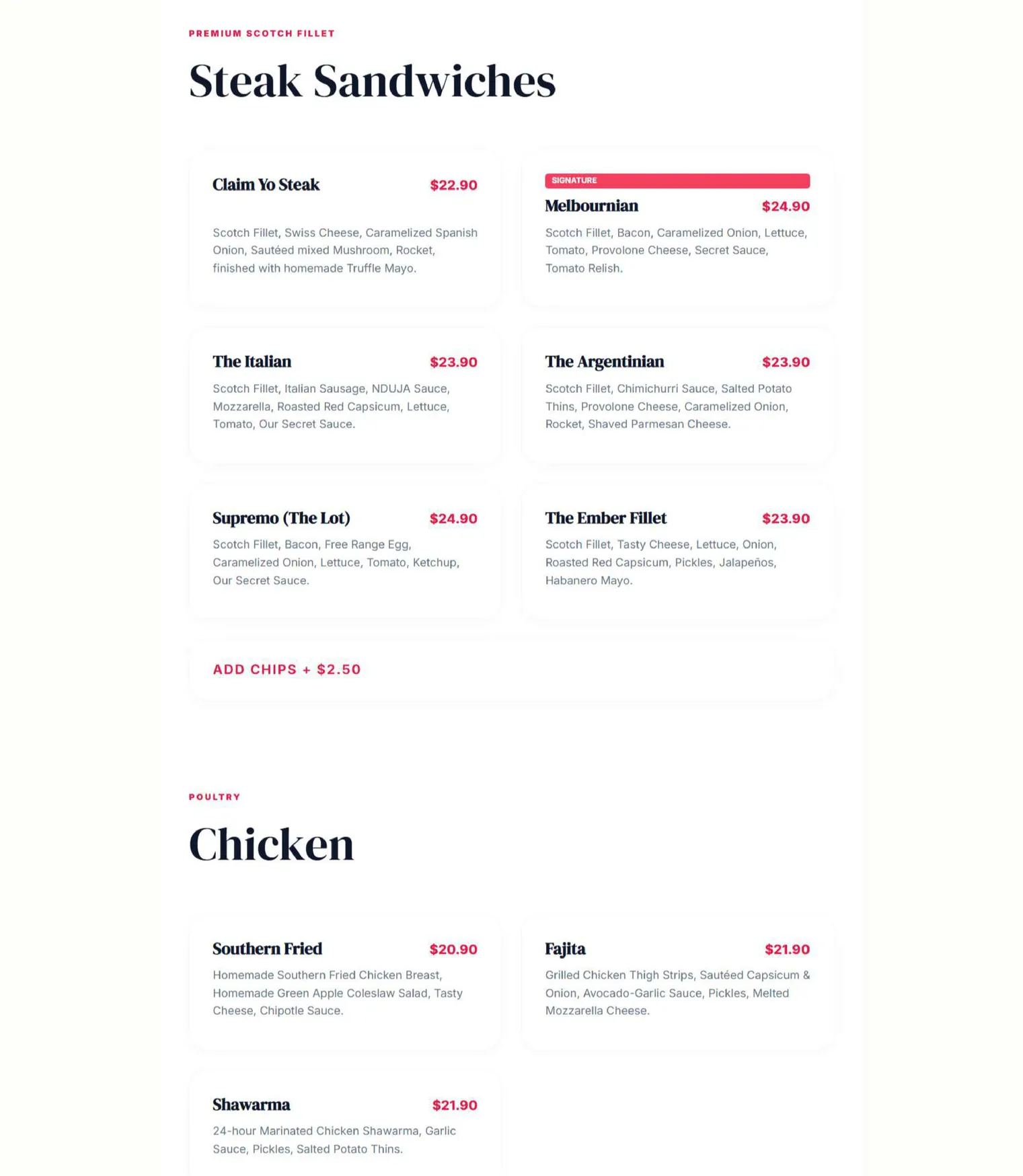 Steak Yo Claim menu, page 1