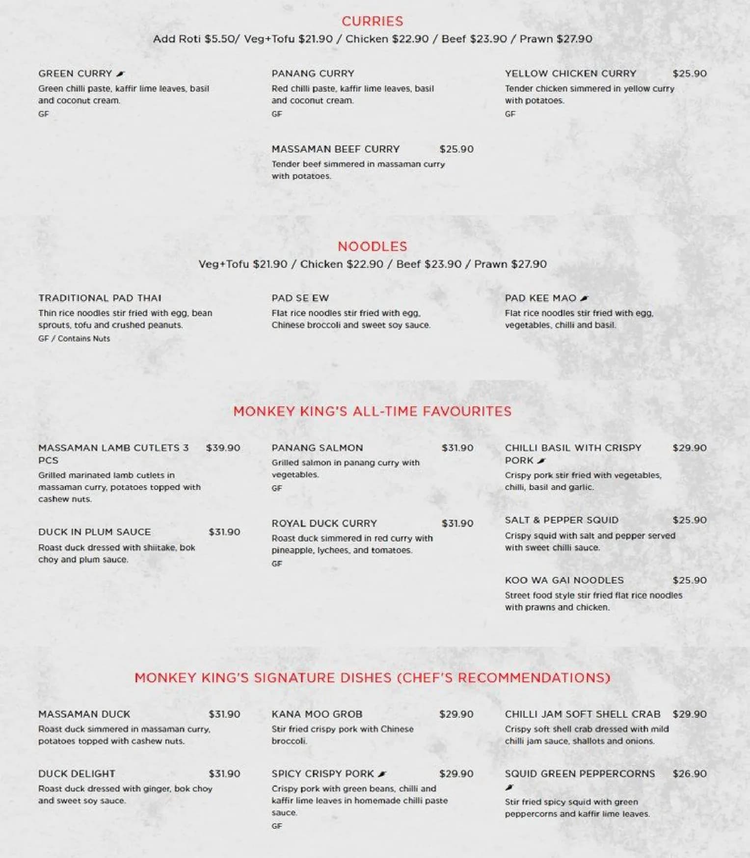 Monkey King Thai Baulkham Hills menu, page 3