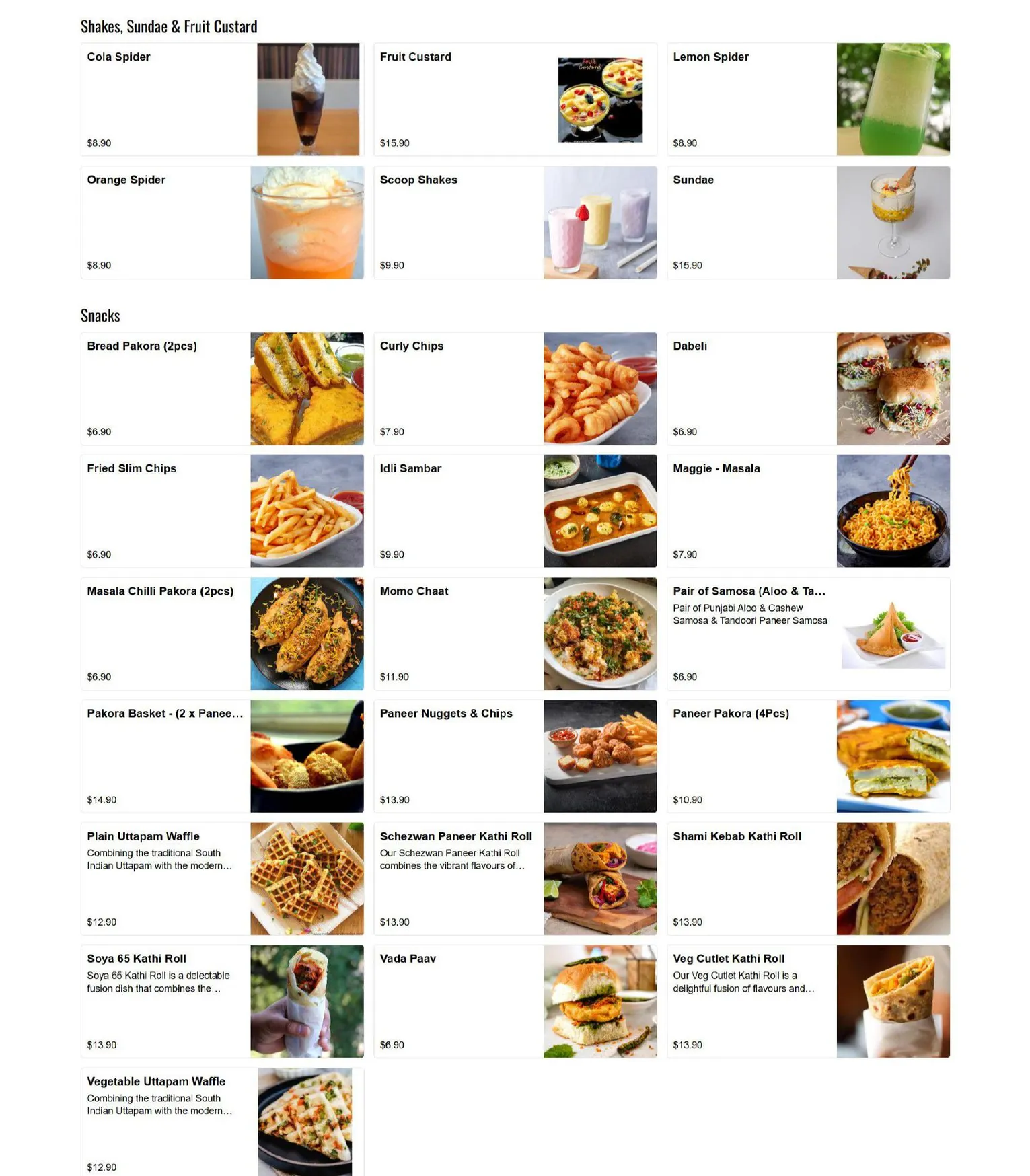 Icy Spicy menu, page 3