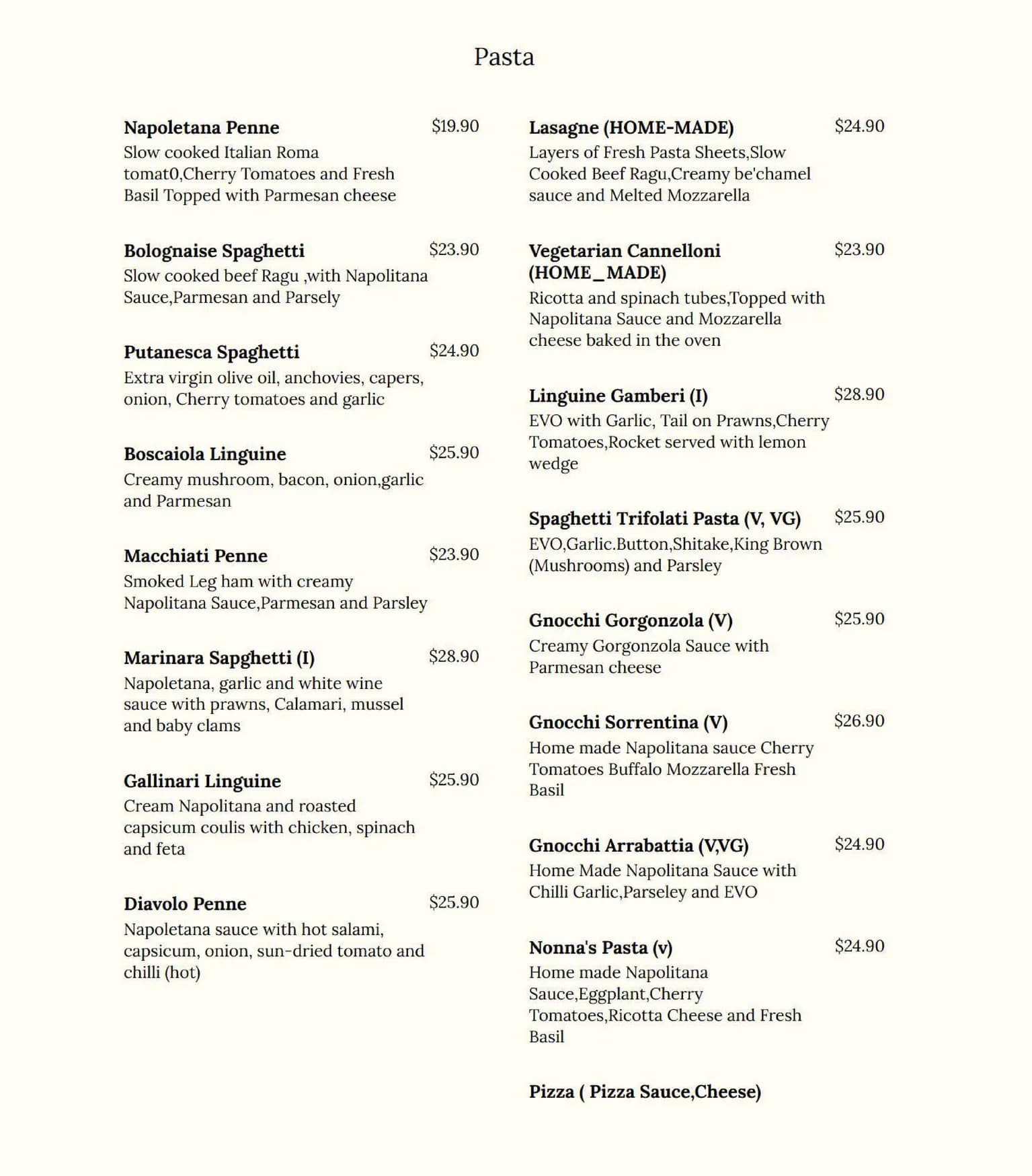 Borruso's Crows Nest menu, page 2