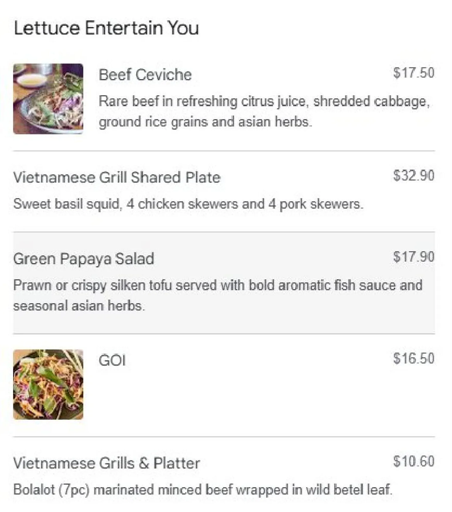 Kin Vietnamese Restaurant menu, page 2