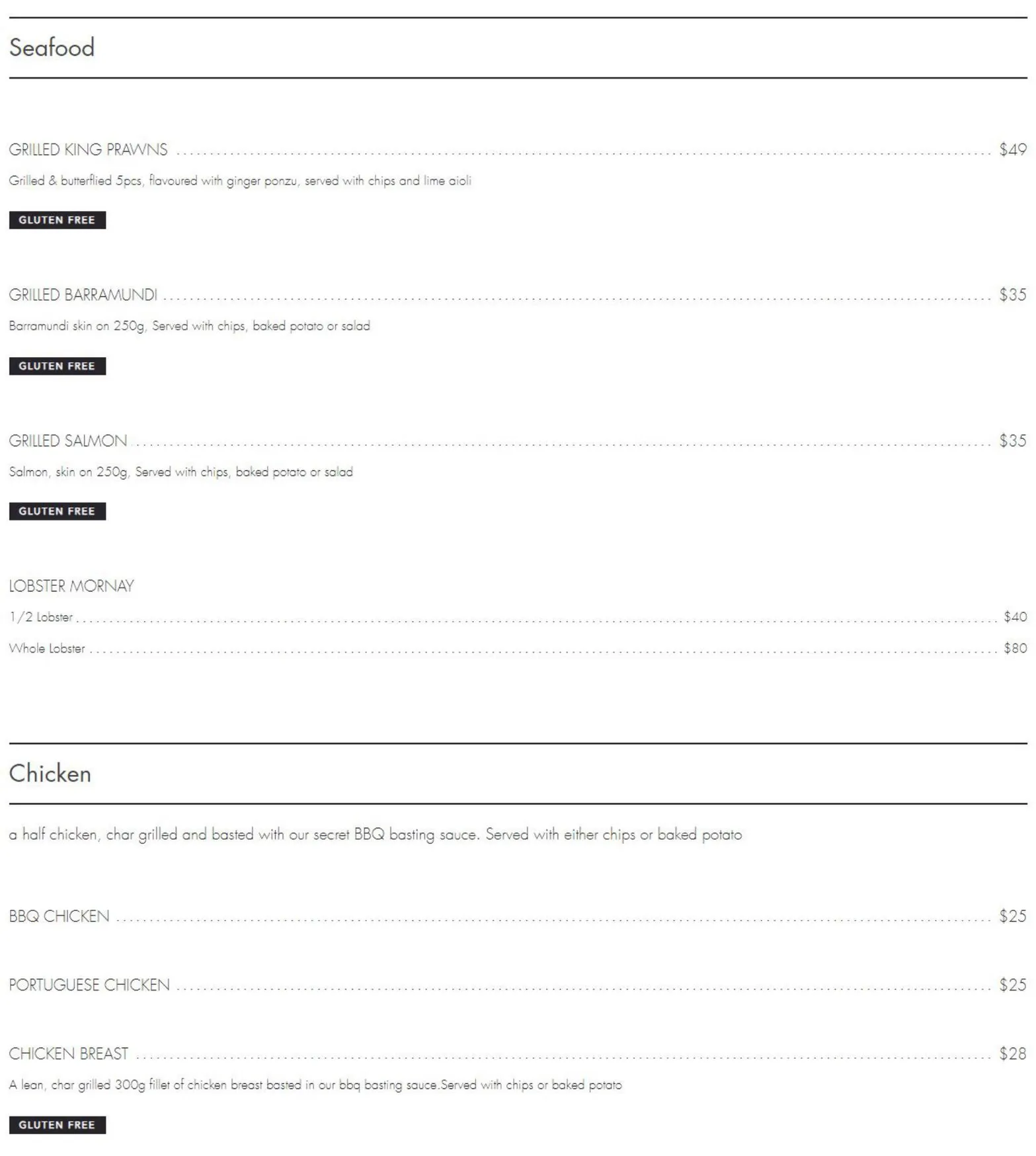 Bondi Grill'e Steakhouse & Seafood menu, page 4