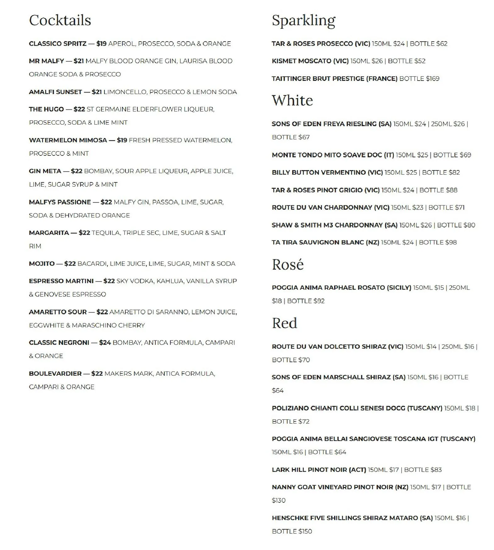 Perrotta's at the Gallery menu, page 2
