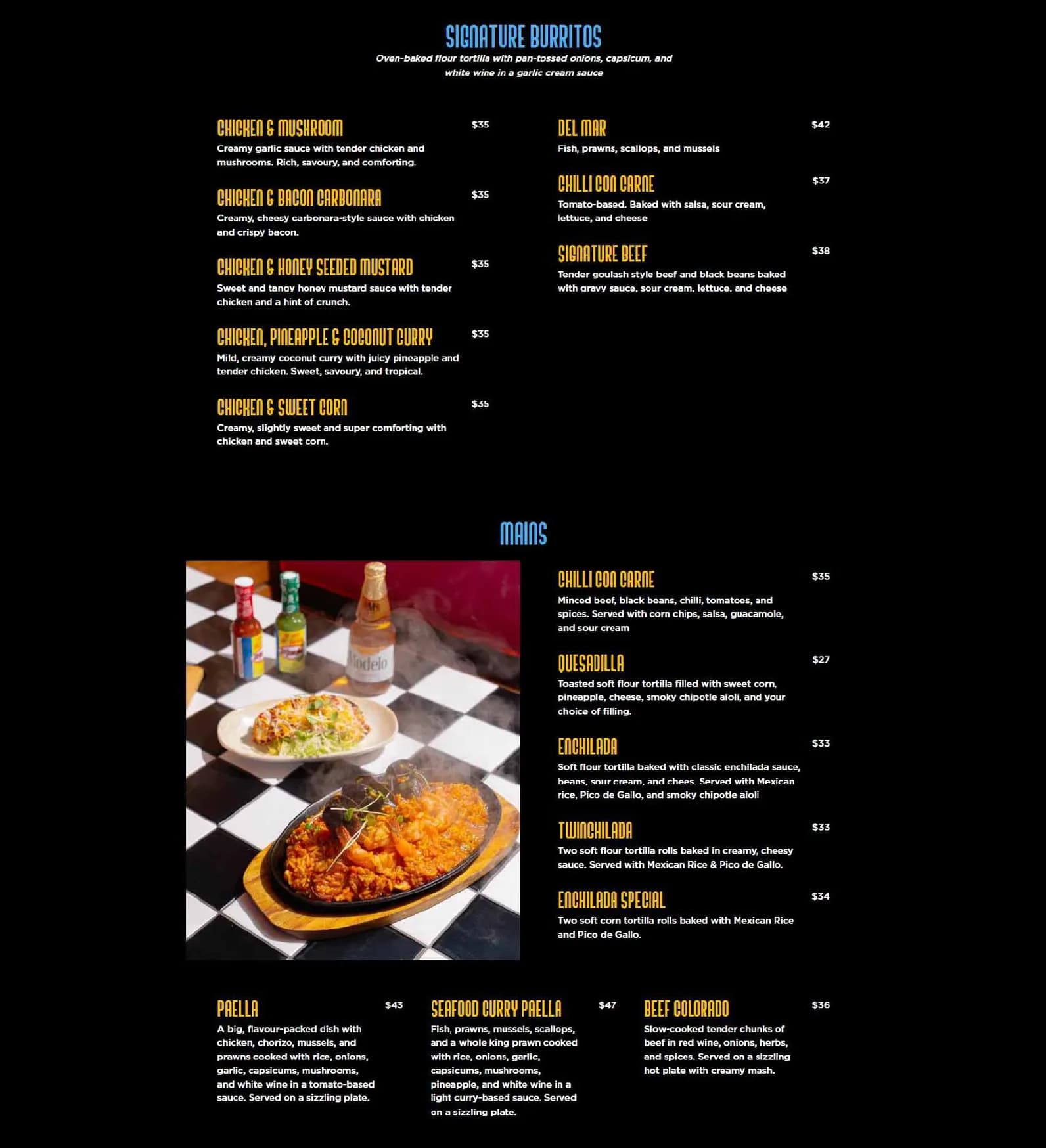 Hola Mexico menu, page 2