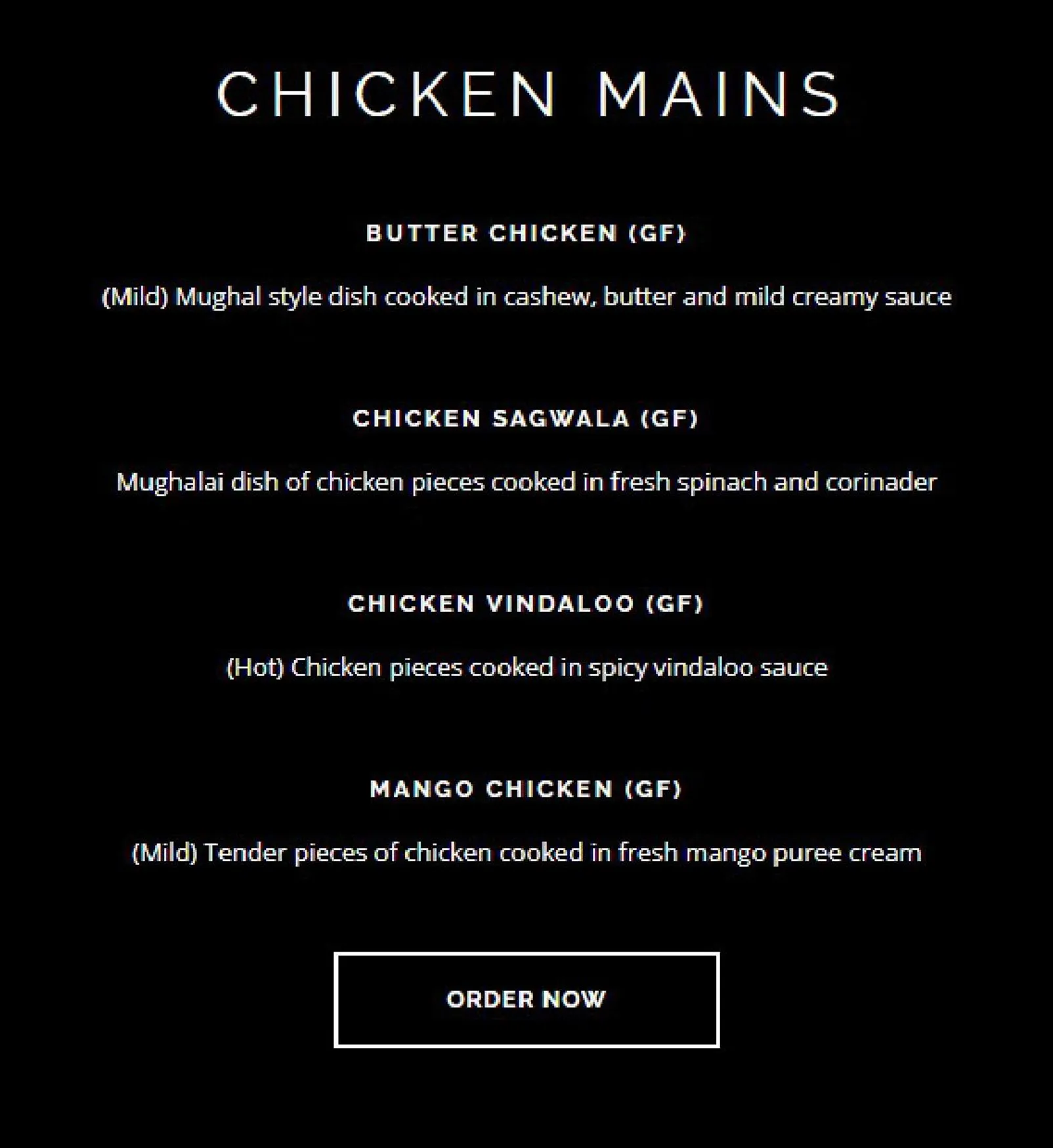 Spice Hub menu, page 1