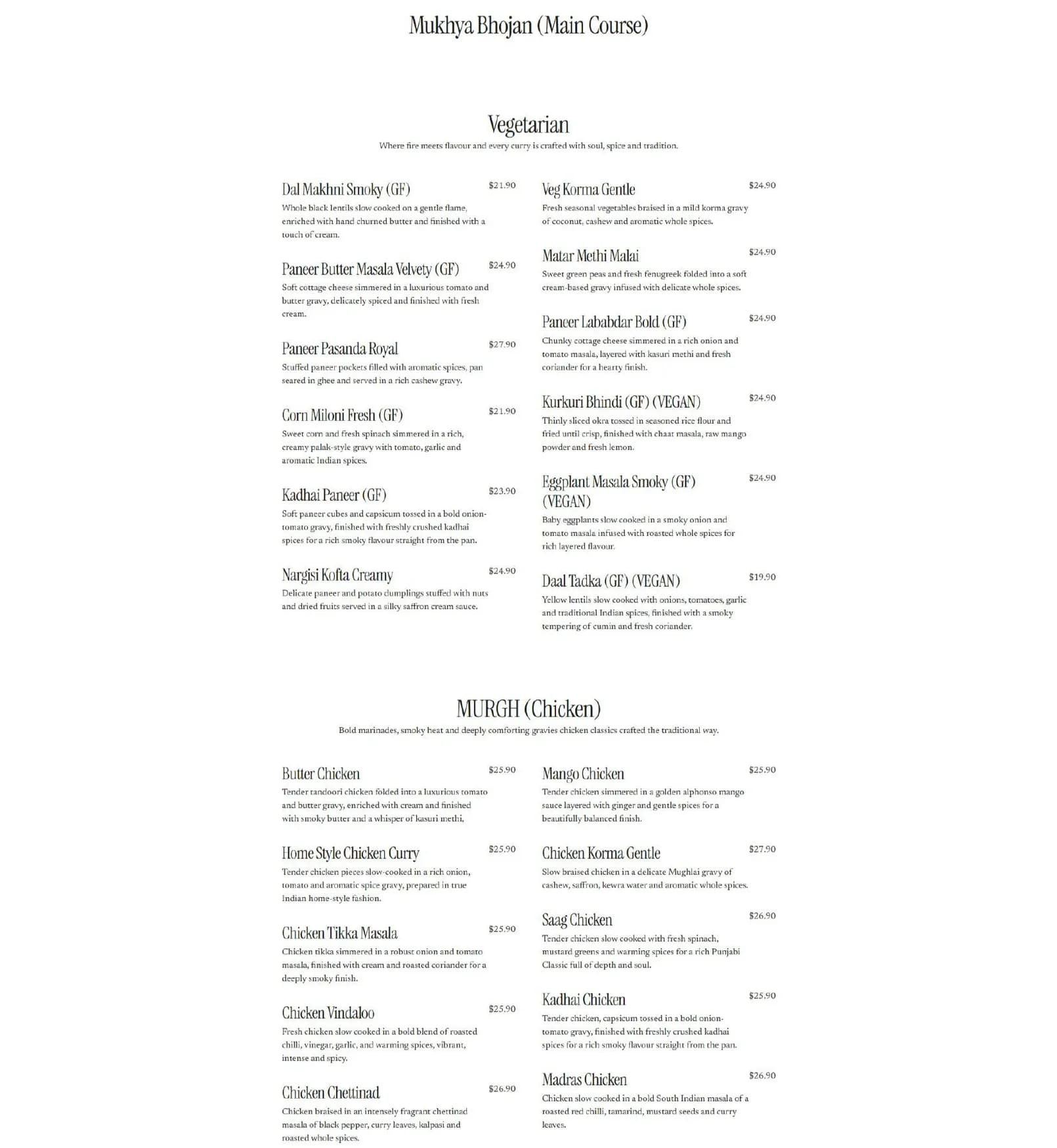 Vakhraa Modern India menu, page 2