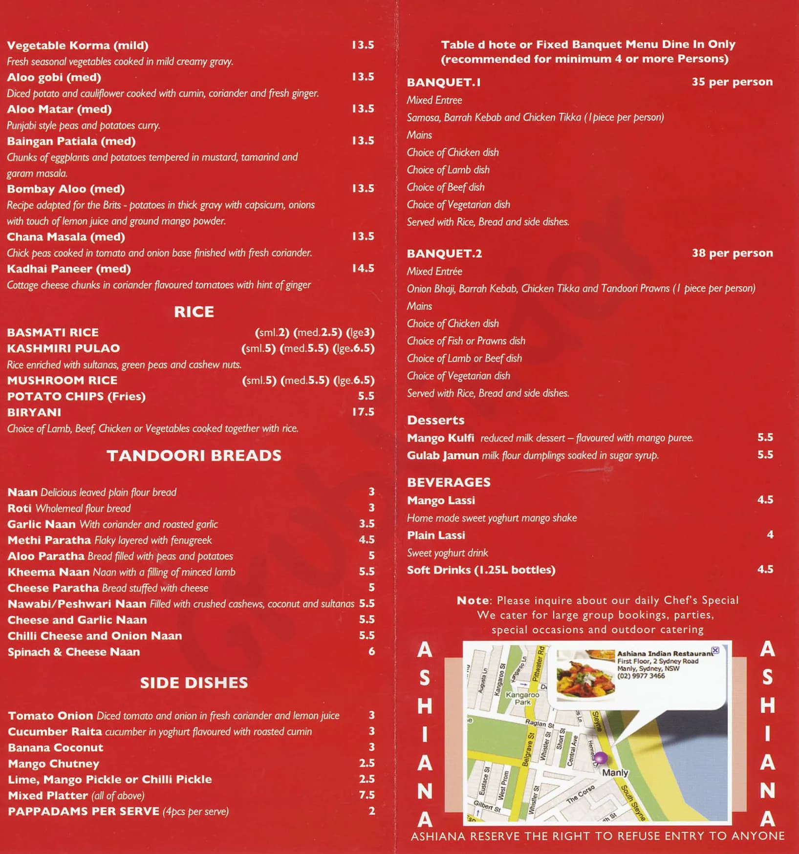 Ashiana Indian Restaurant menu, page 2