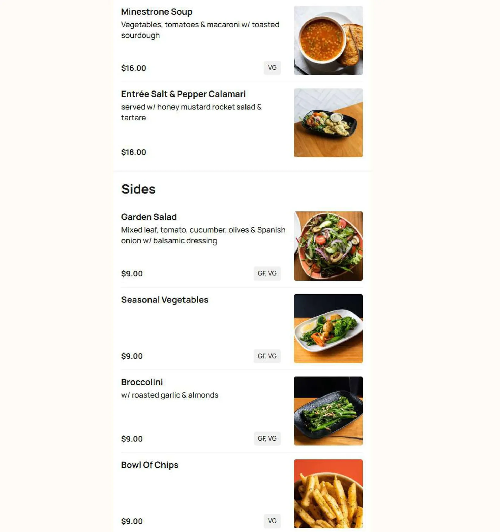 Slices Doreen menu, page 2