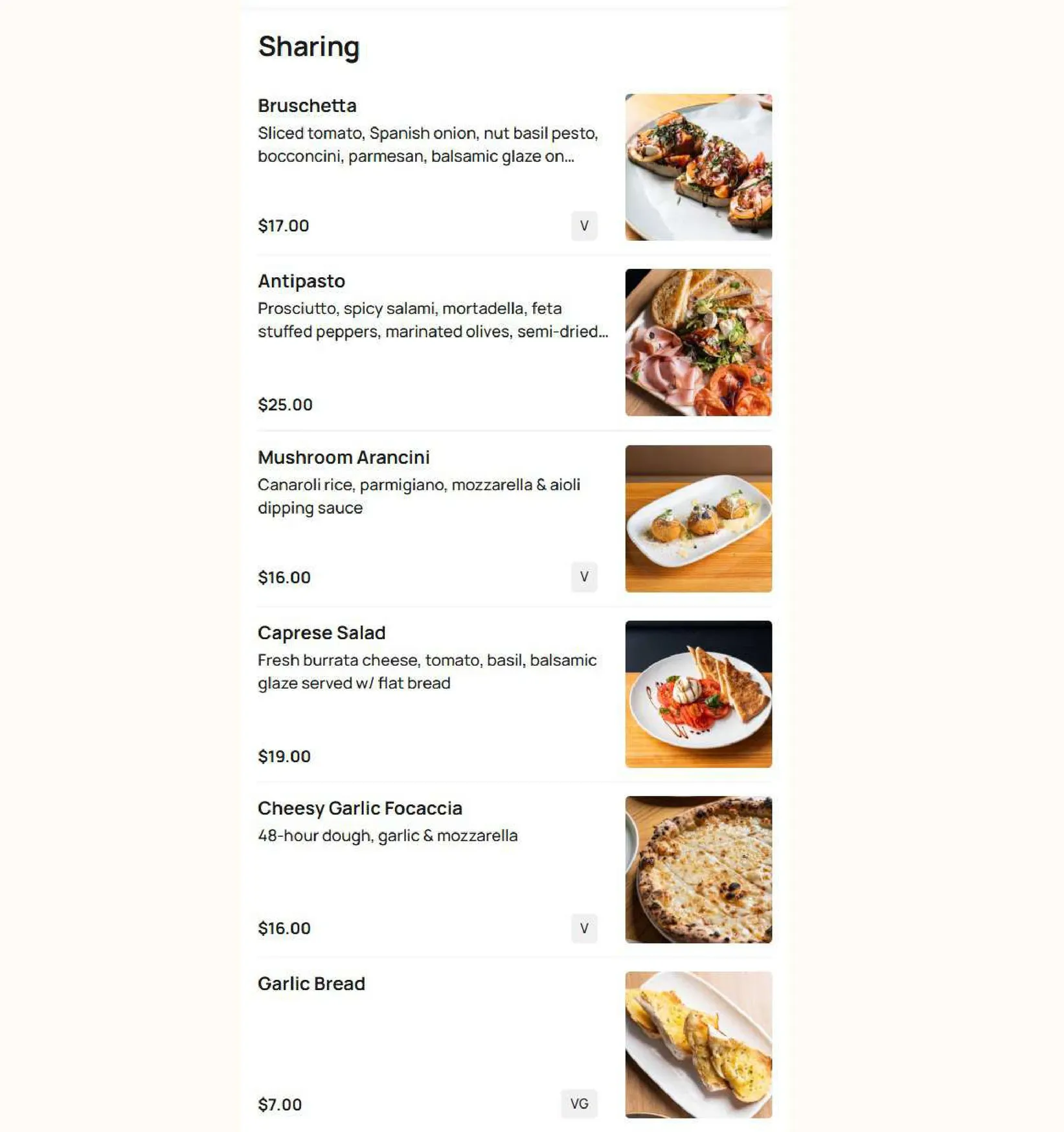 Slices Doreen menu, page 1