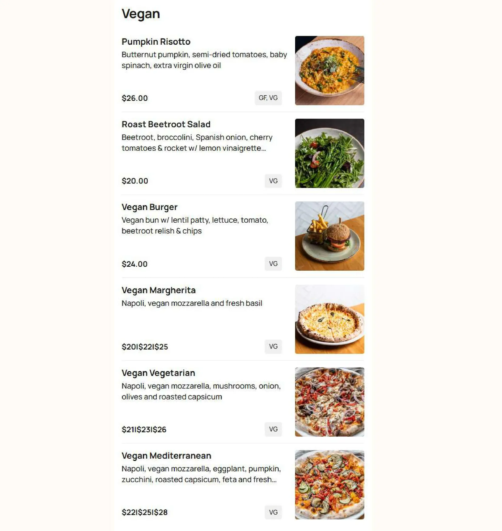 Slices Doreen menu, page 6