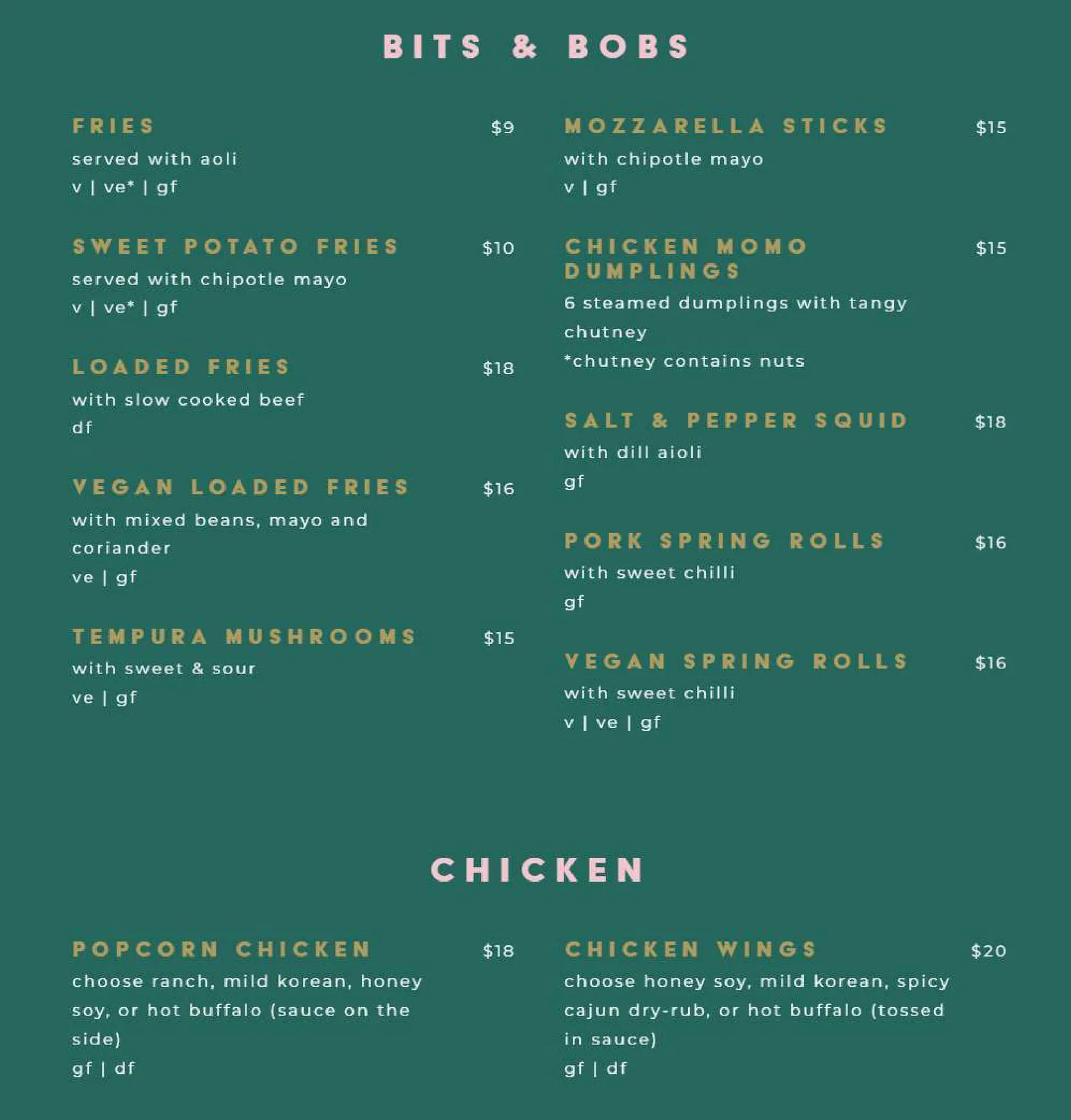 Boodle Beasley menu, page 1