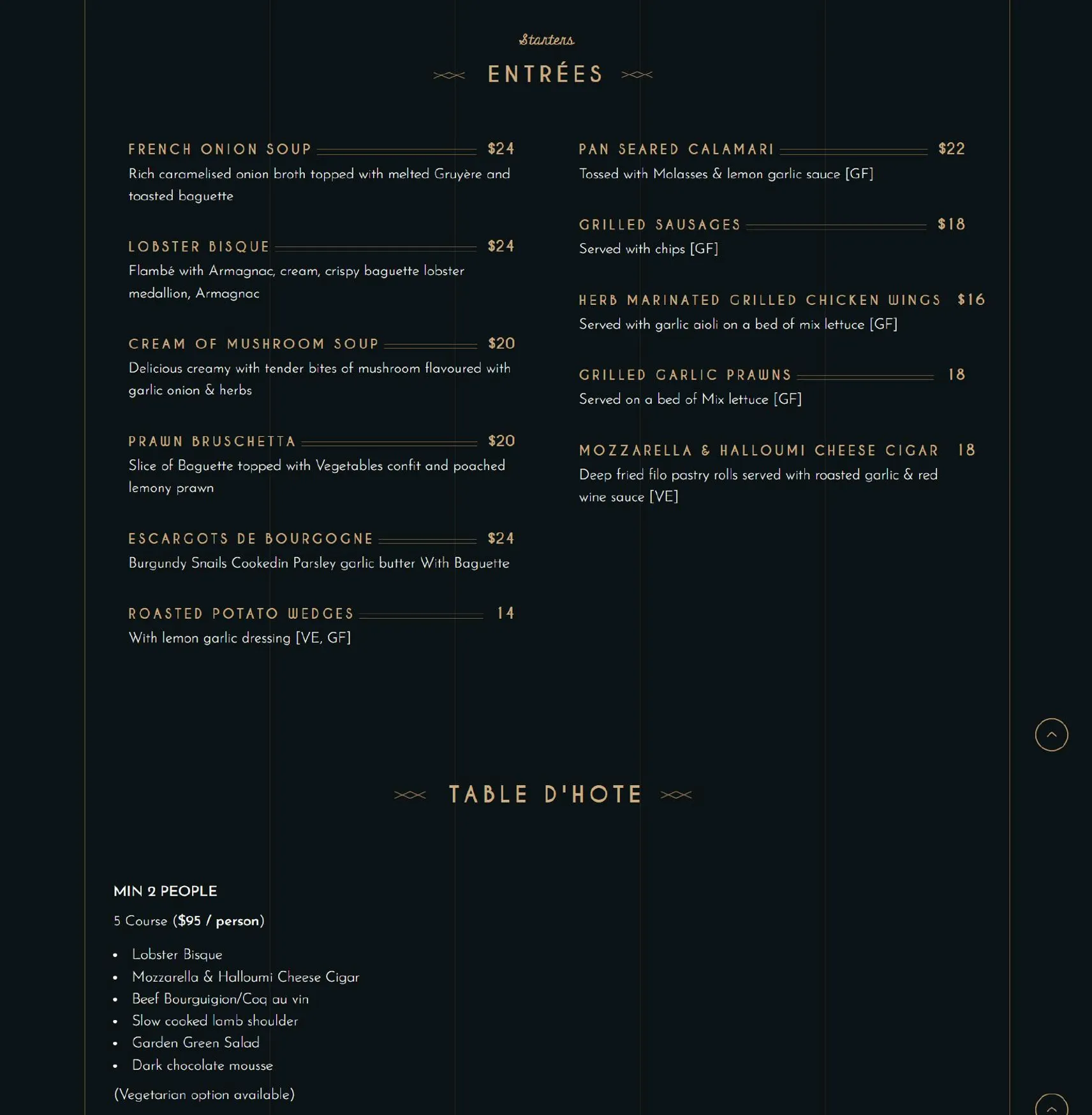La Majestic menu, page 1
