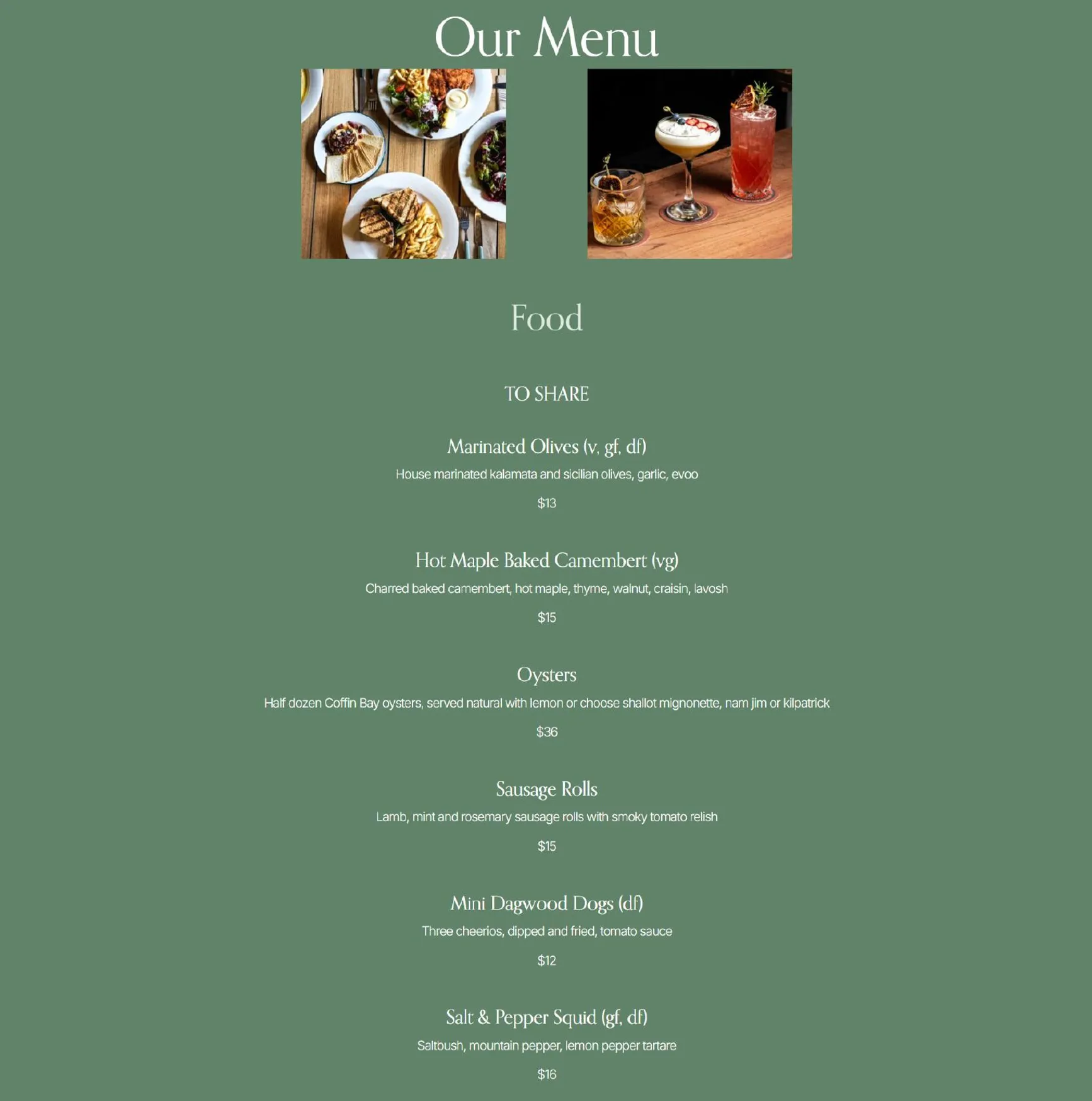 Bonnie Doon Public House menu, page 1