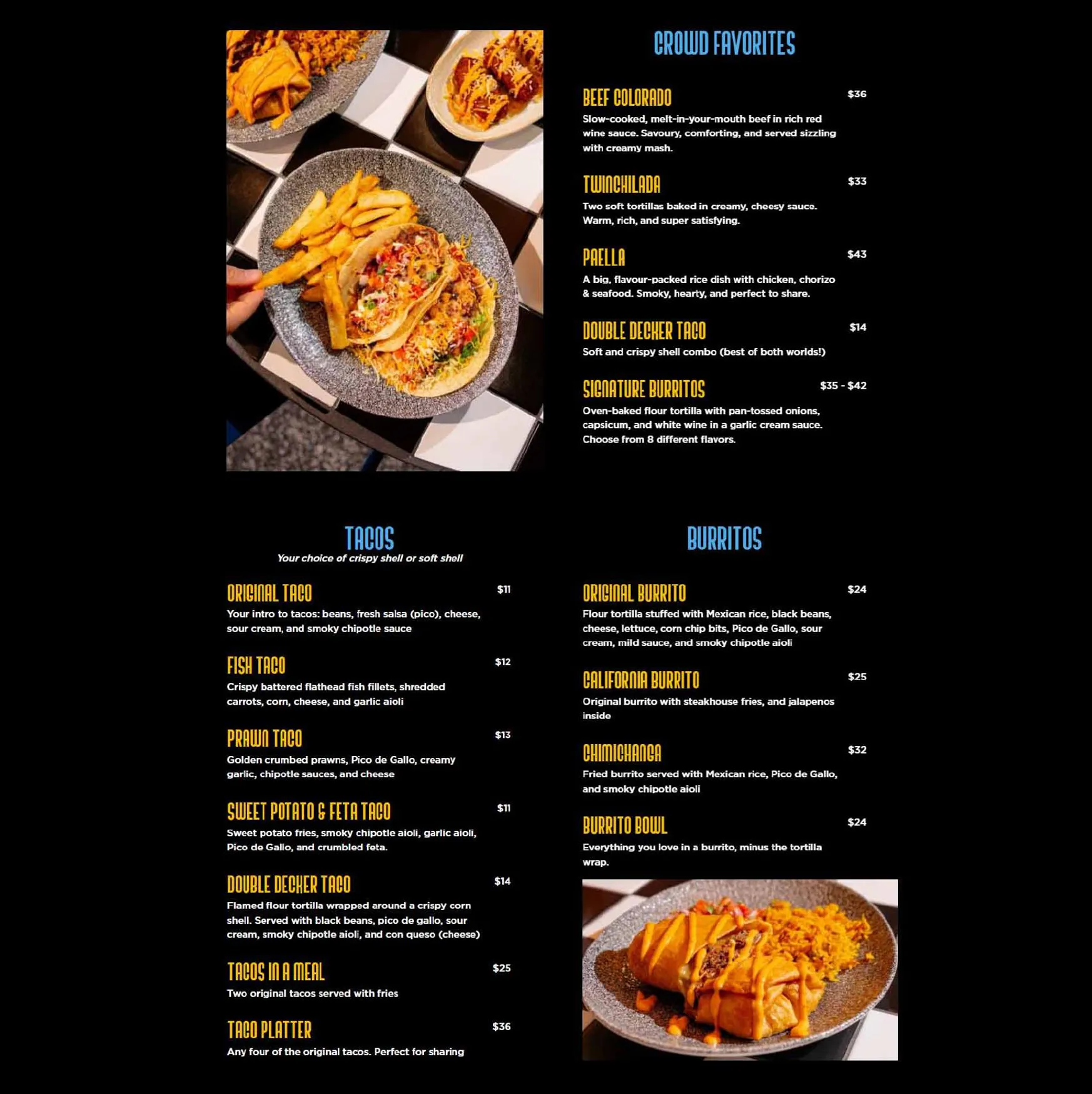 Hola Mexico menu, page 1