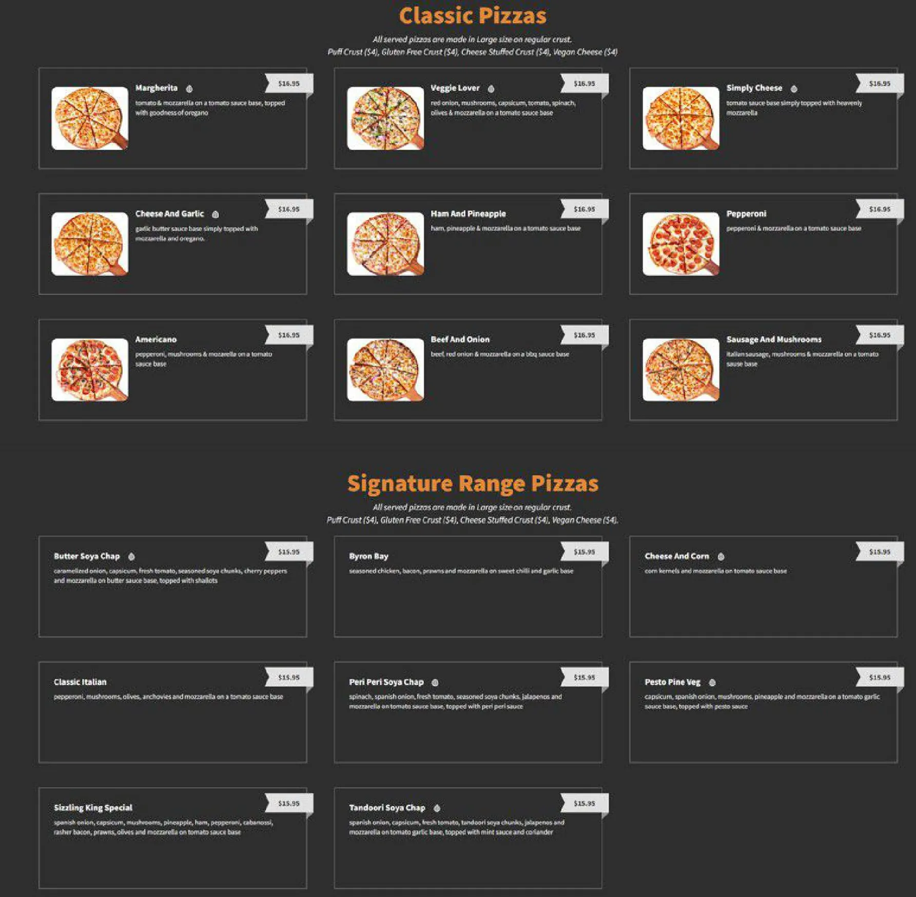 Sizzling Slice Turramurra menu, page 1