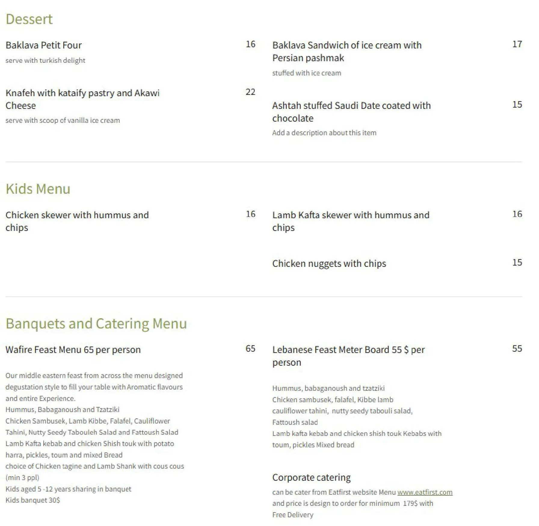 WaFire Grill menu, page 3