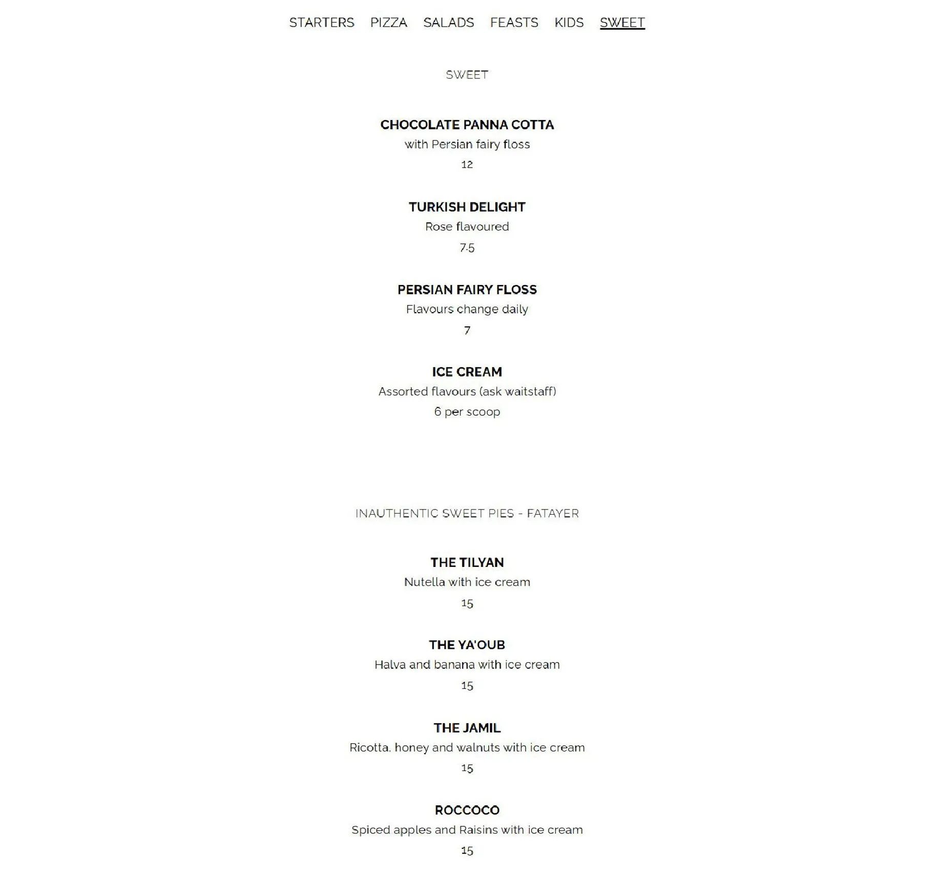 Moor's Head menu, page 7