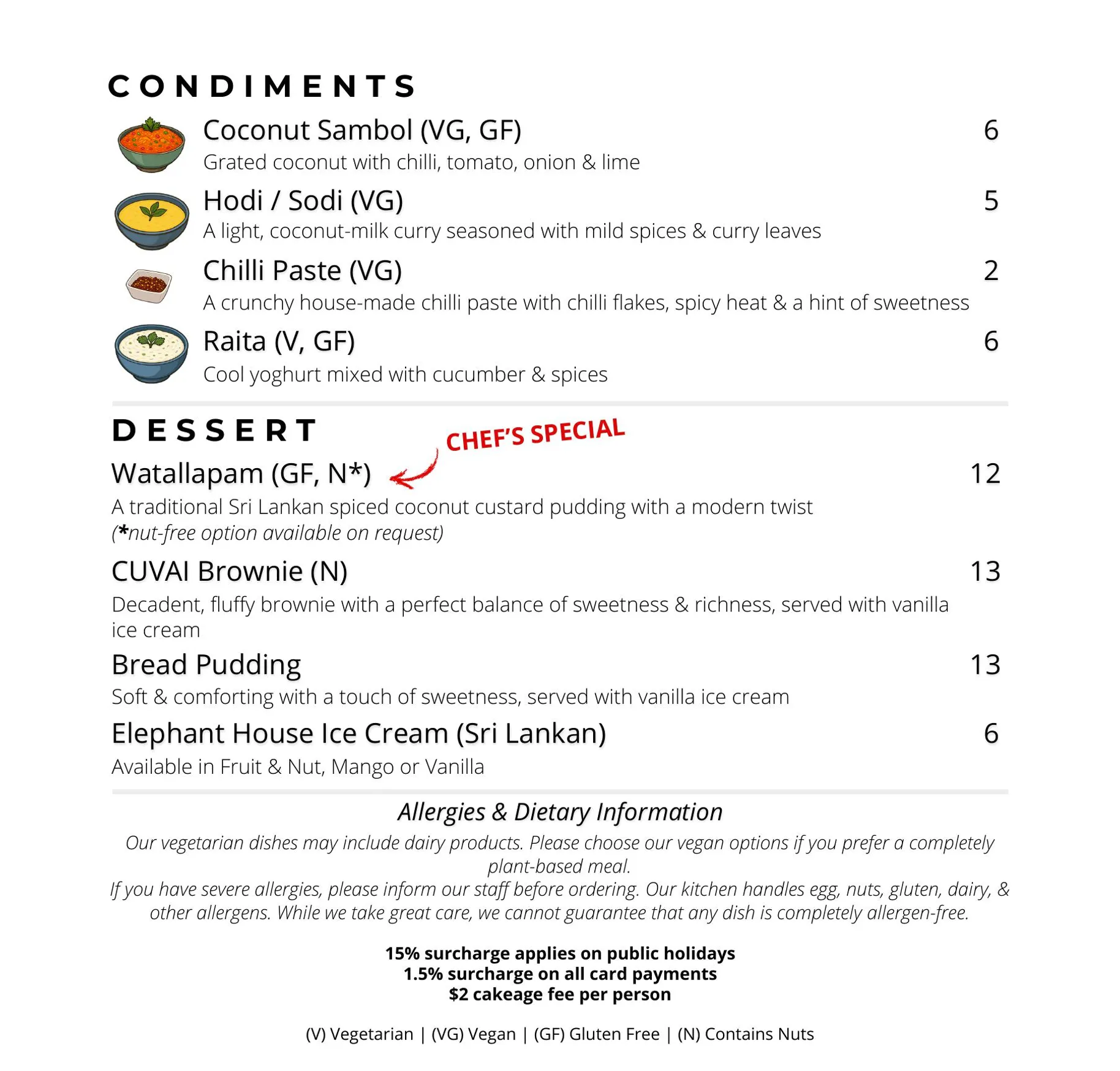 Cuvai menu, page 6