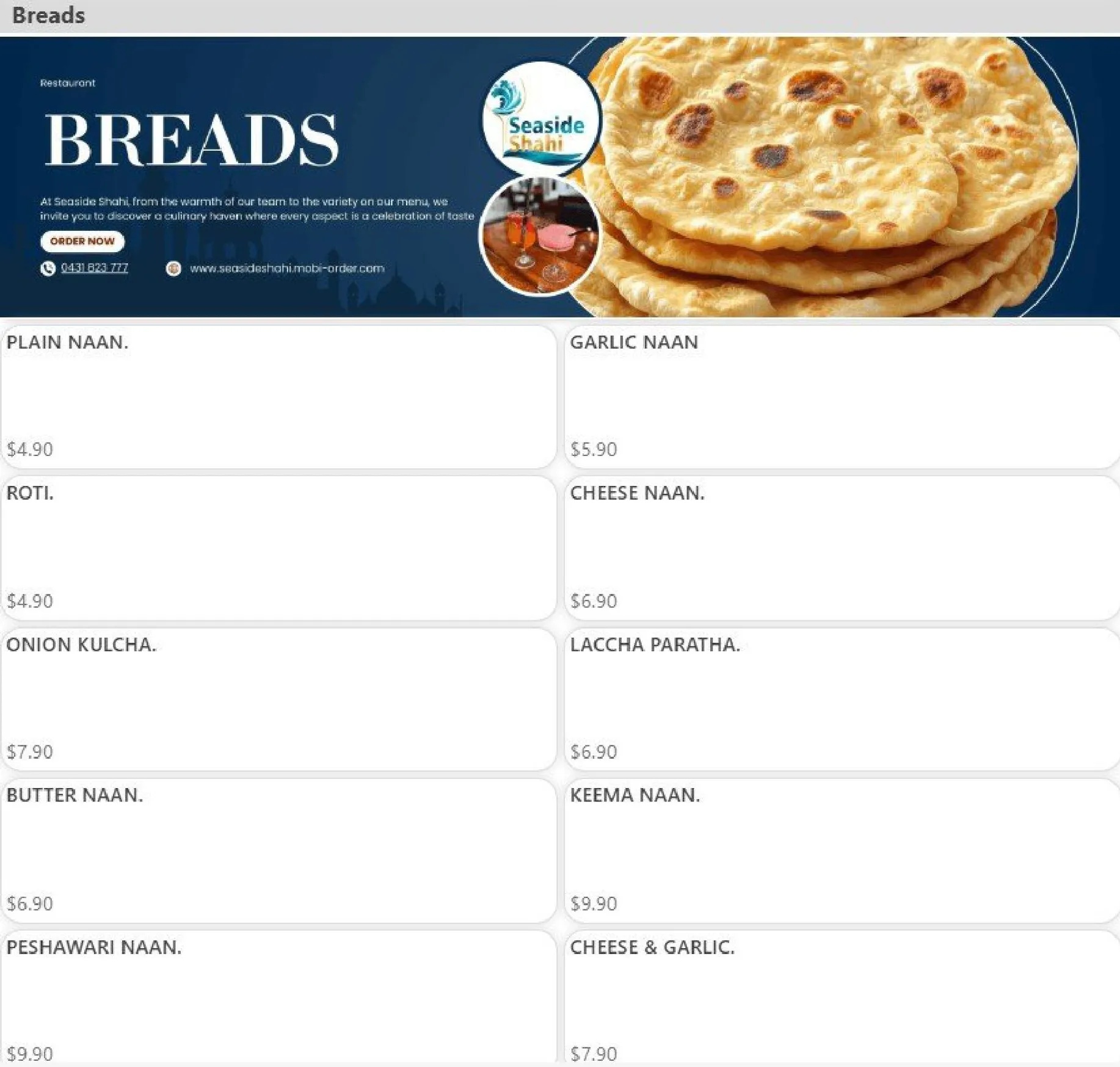 Seaside Shahi Indian Restaurant menu, page 11