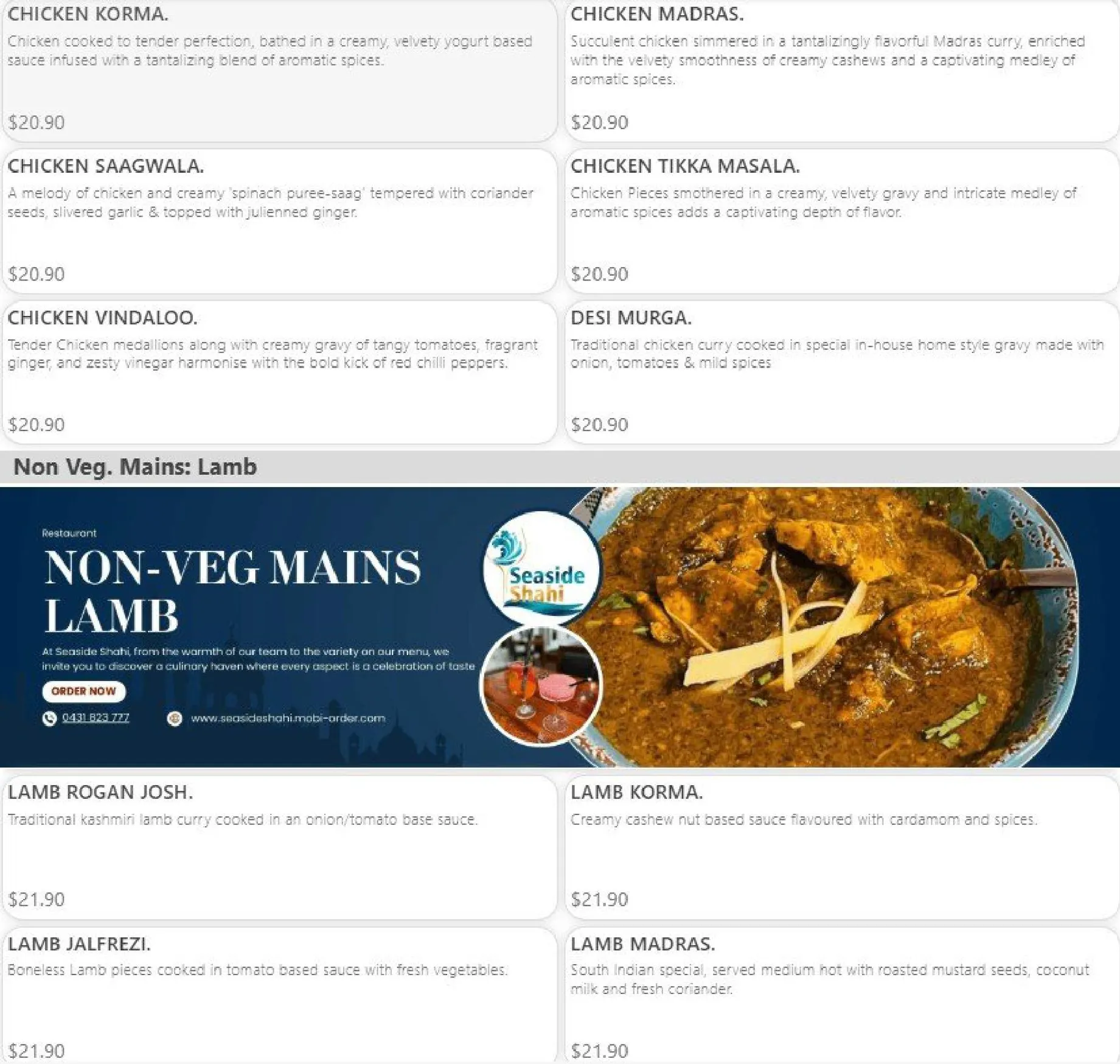 Seaside Shahi Indian Restaurant menu, page 5