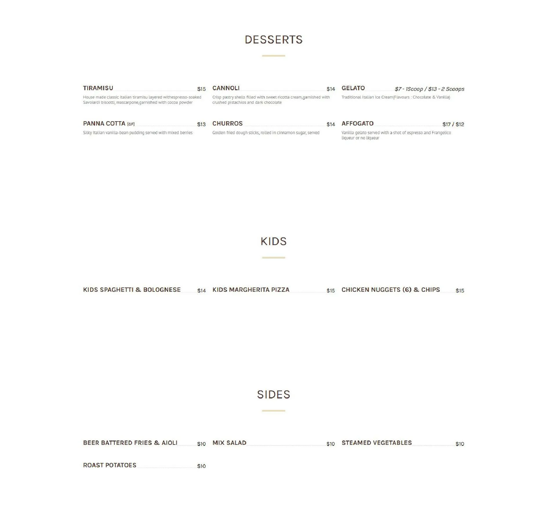 La Regina Chermside menu, page 2