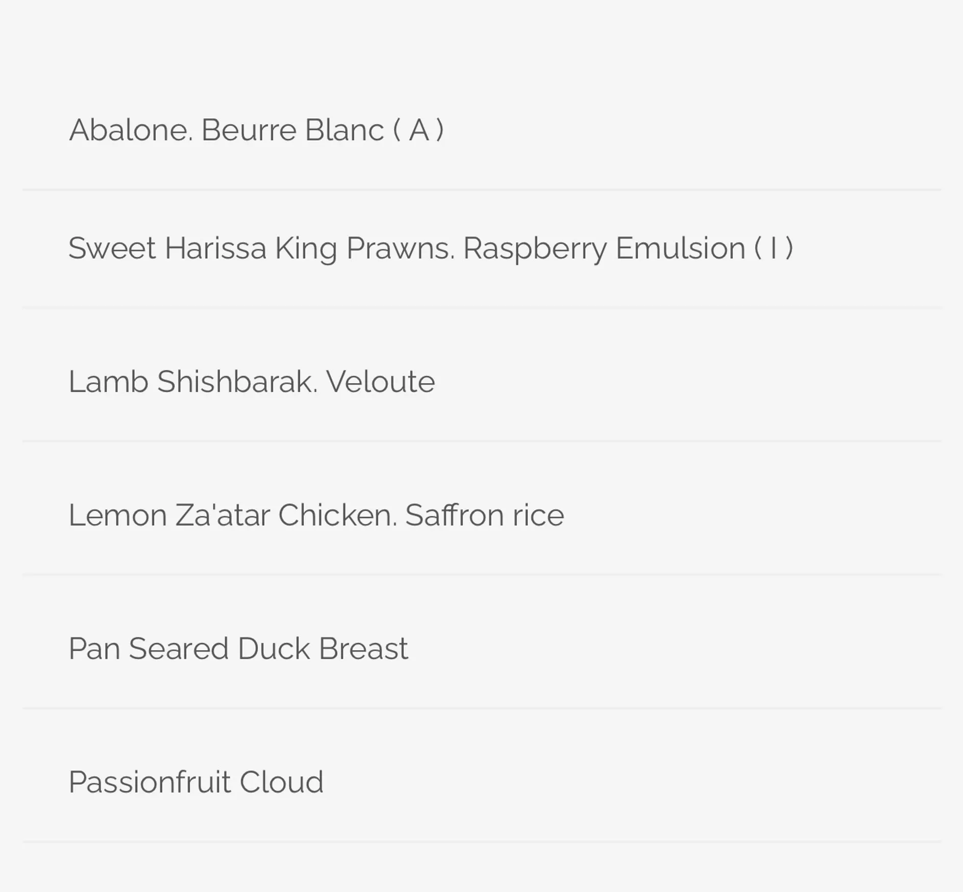 Coya menu, page 1