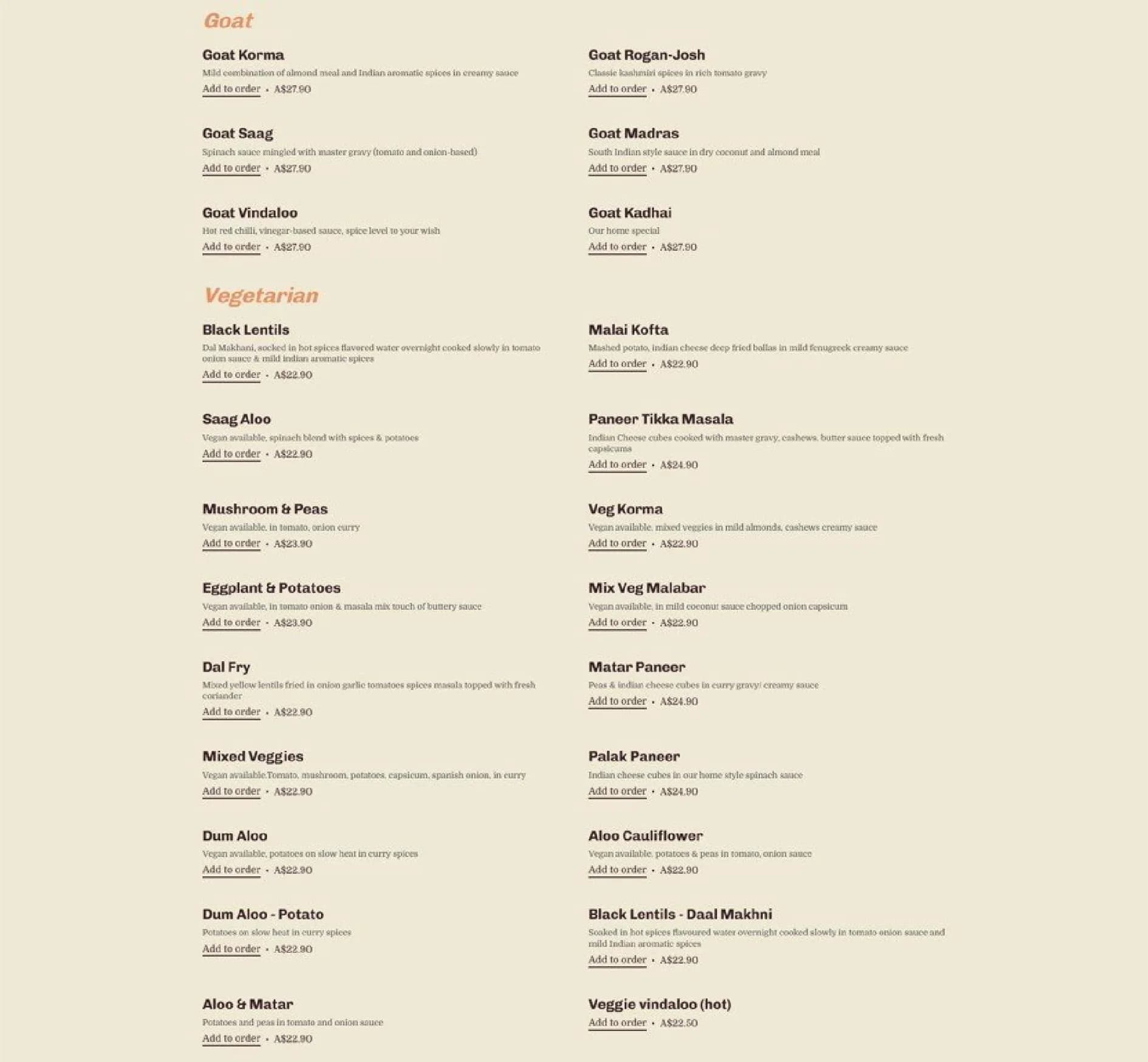 The Indian Street Restaurant menu, page 4