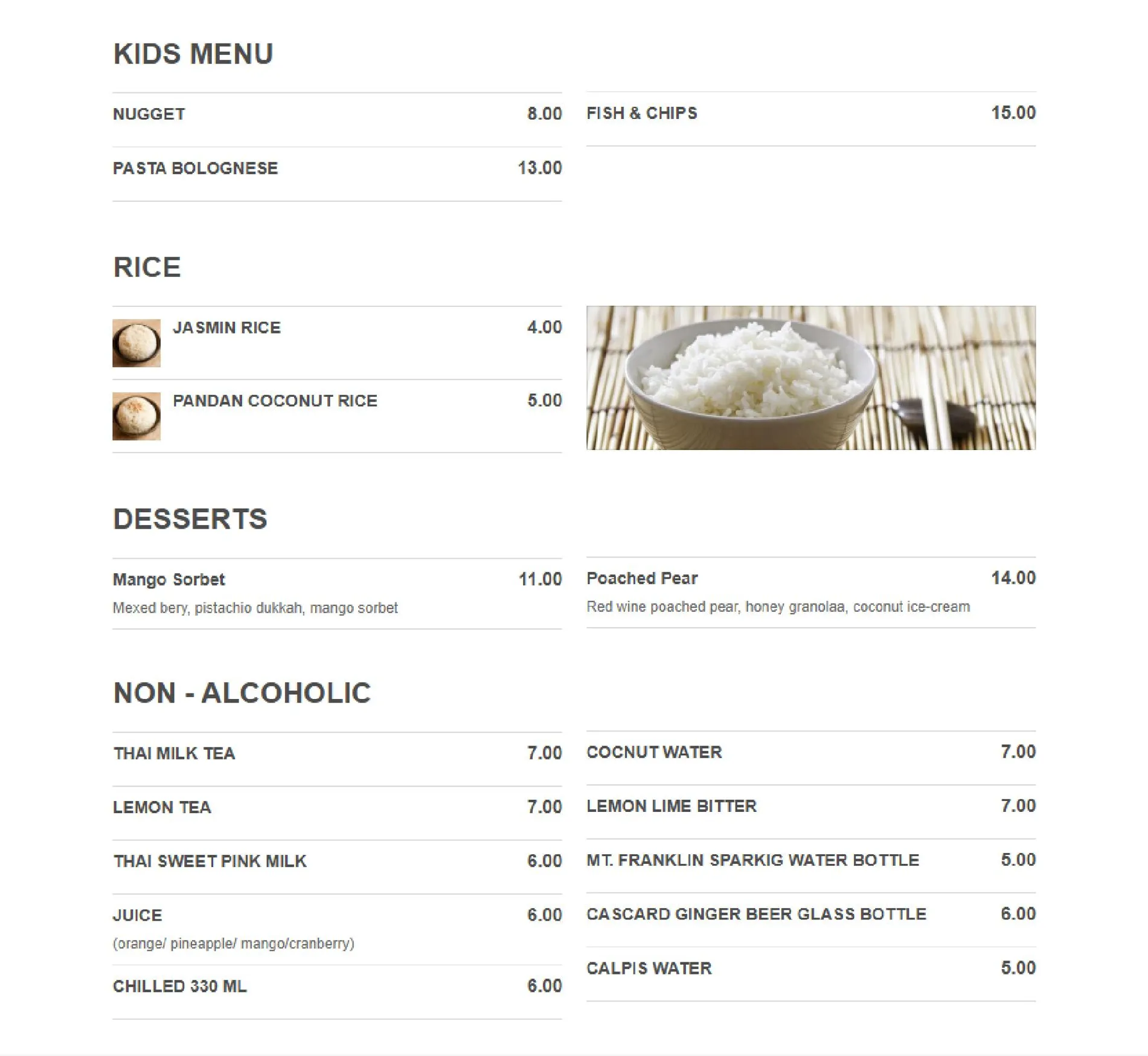 Haad Thai menu, page 1