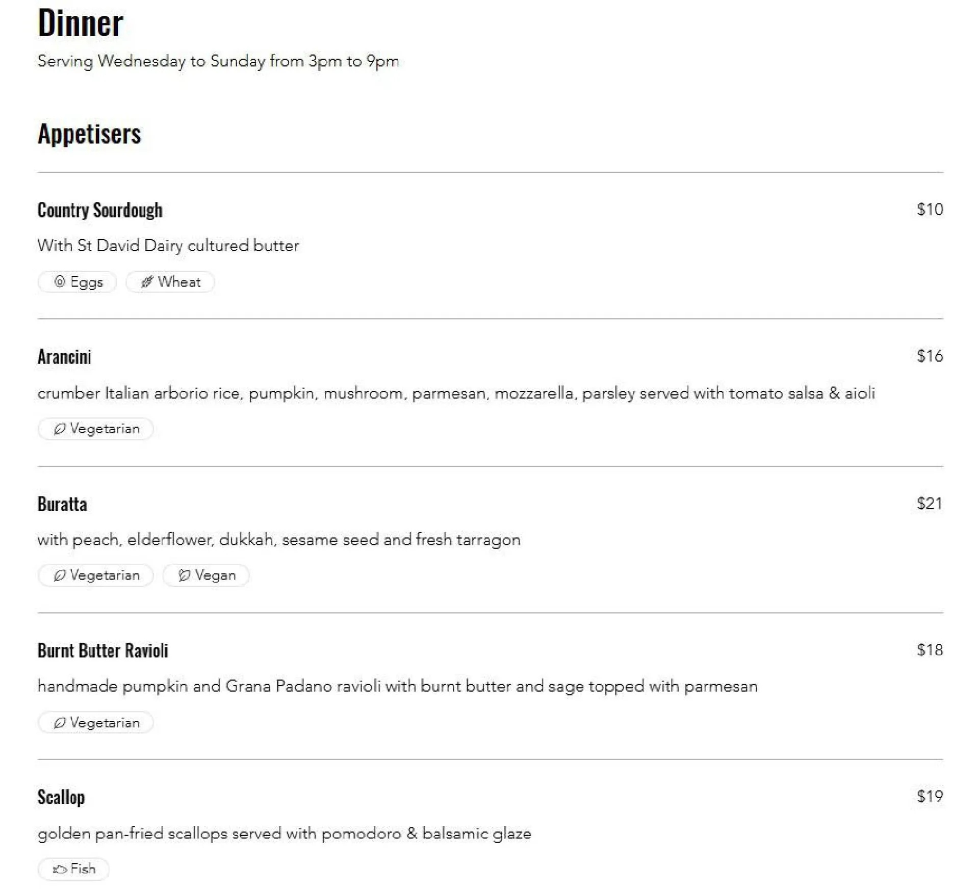 Mr Burton menu, page 1