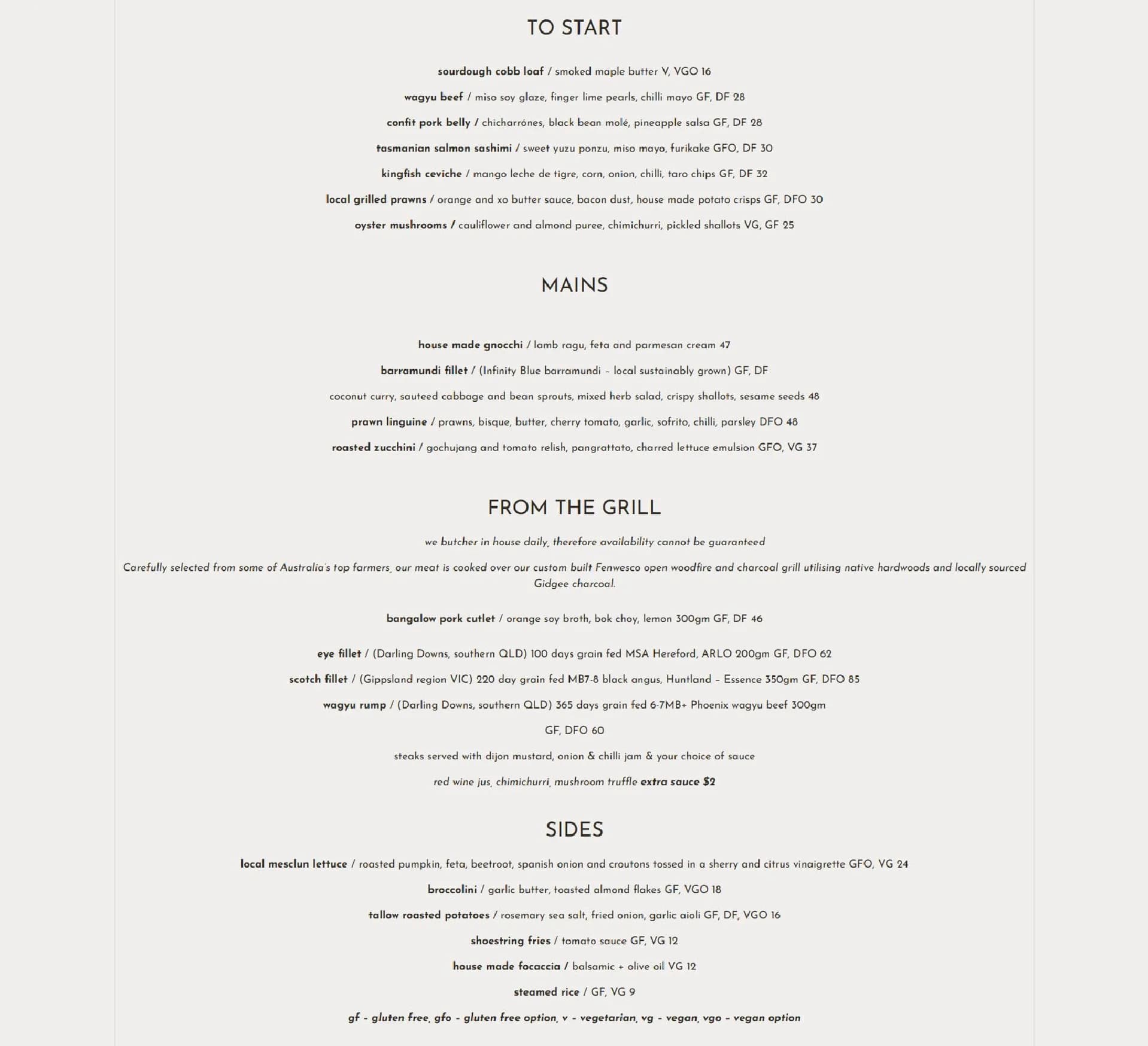 Zinc Port Douglas menu, page 2