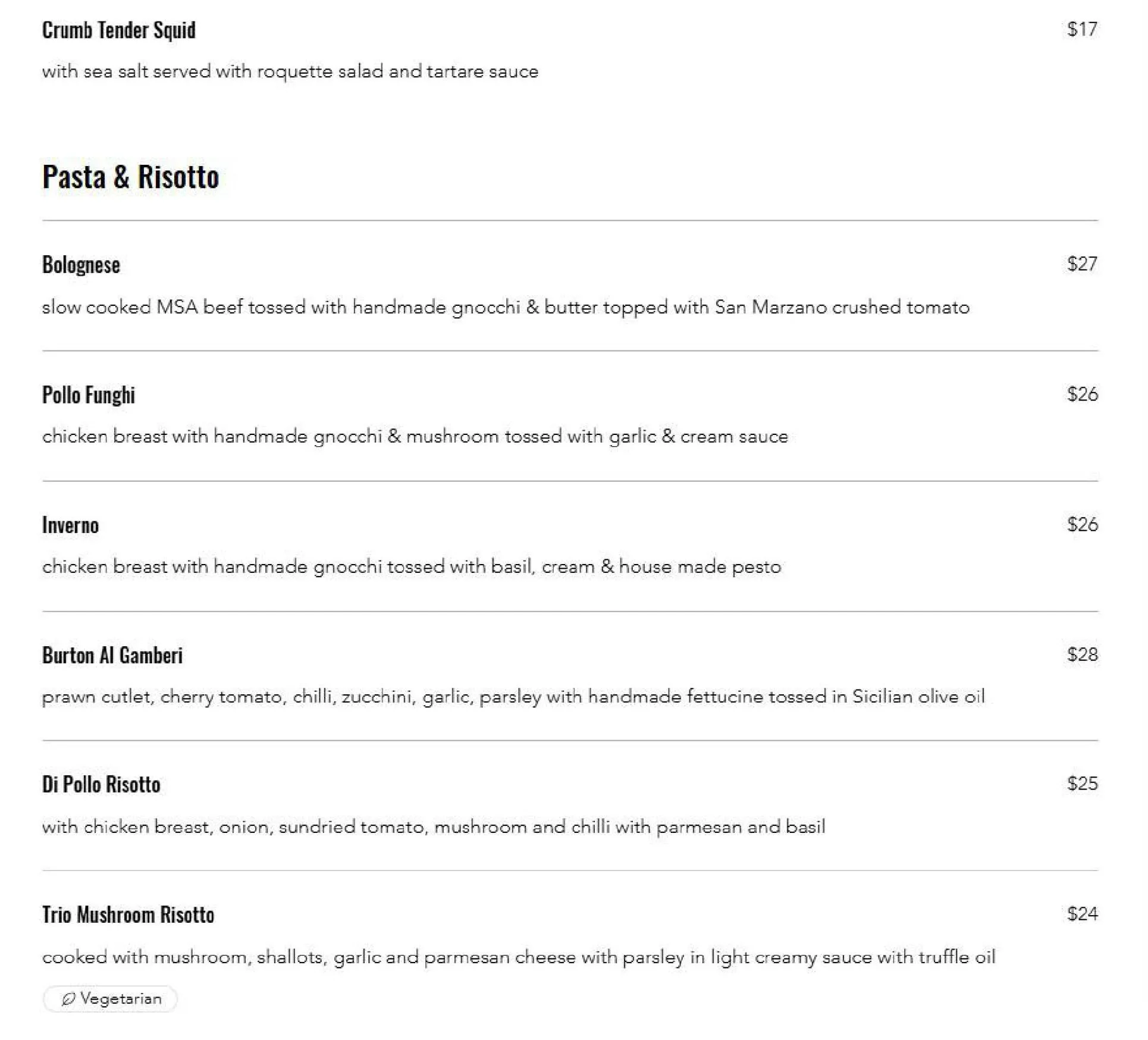 Mr Burton menu, page 2