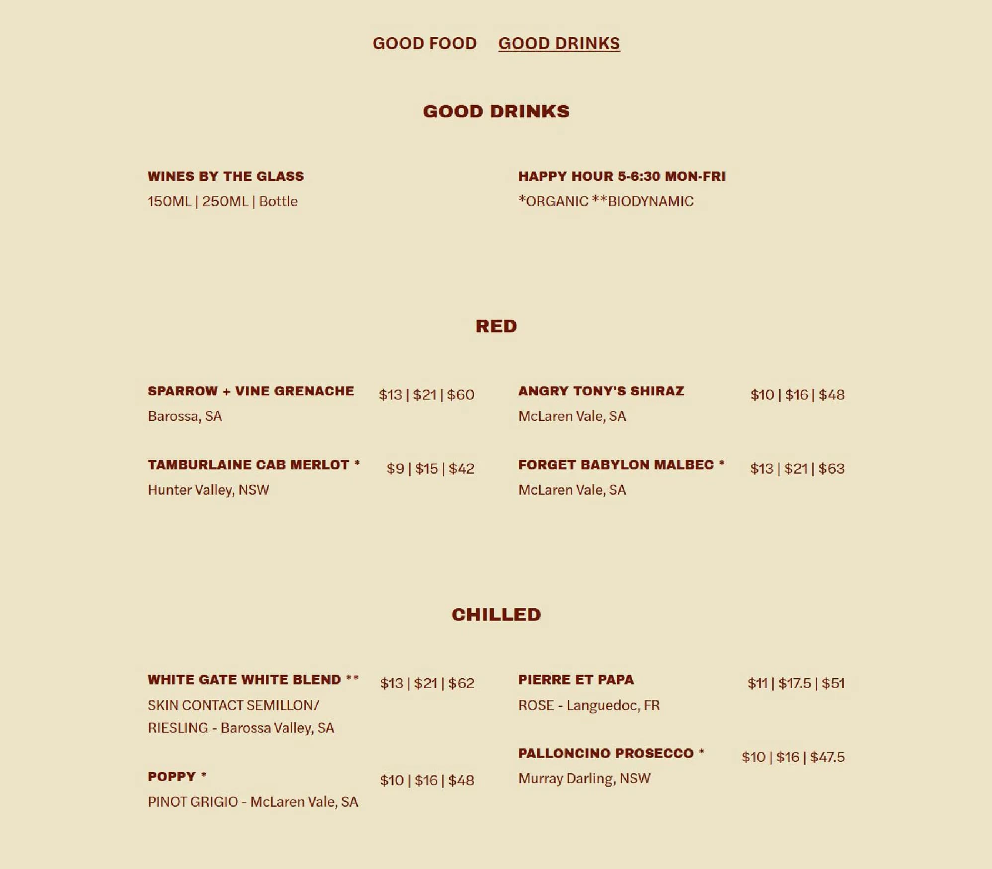 Angry Tonys menu, page 3