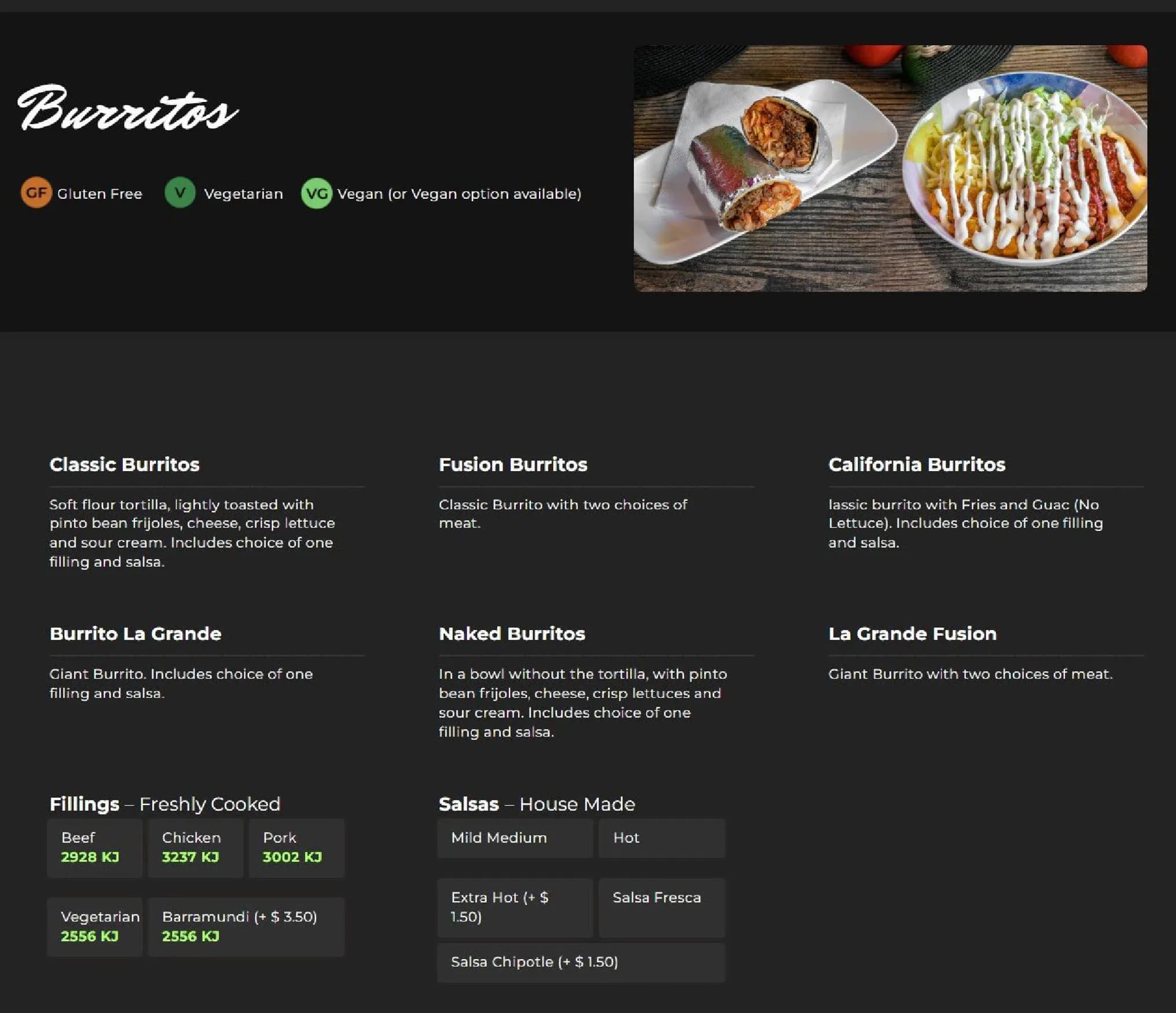 Taco Boy menu, page 1