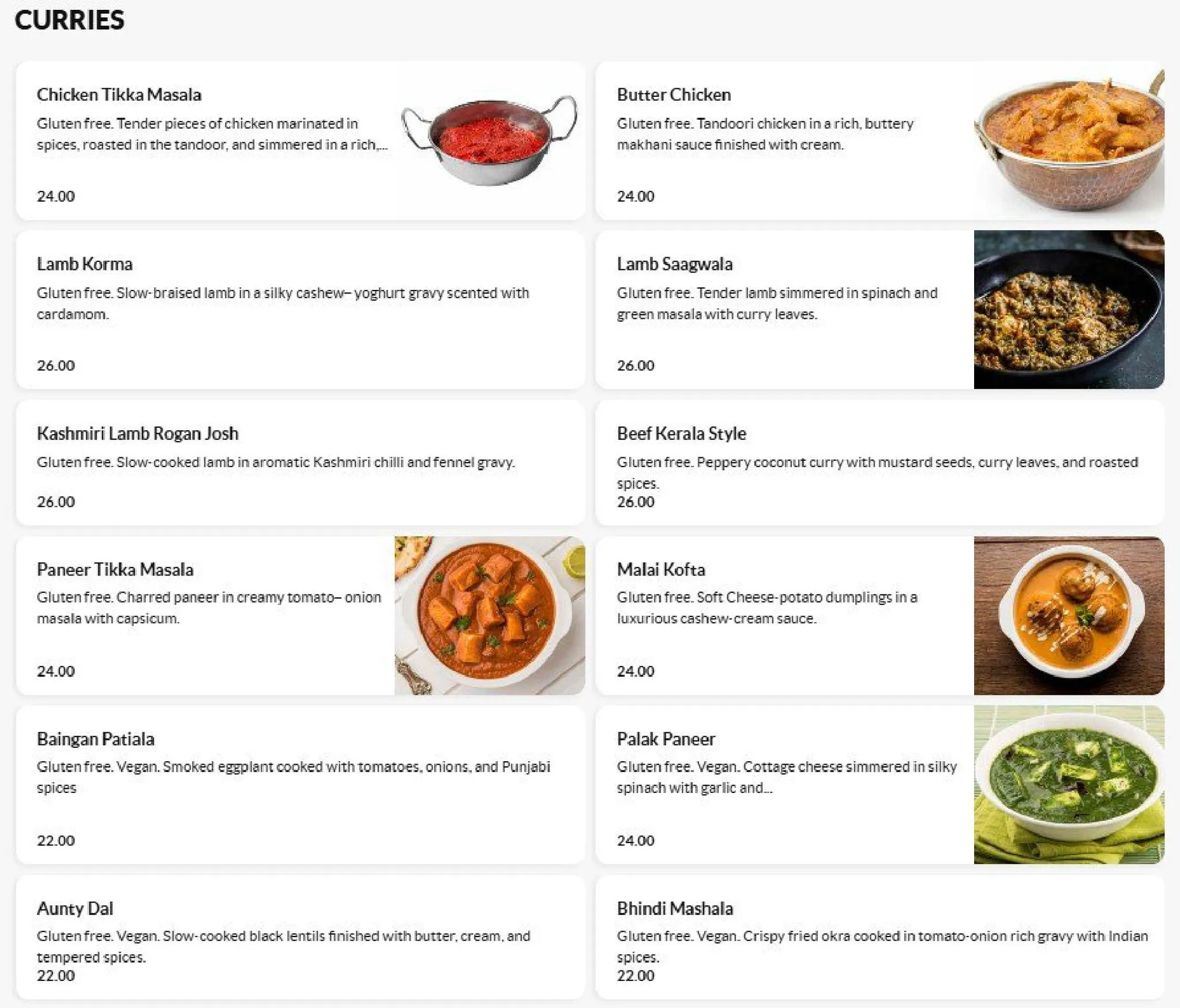 Babli’s Modern Indian menu, page 2