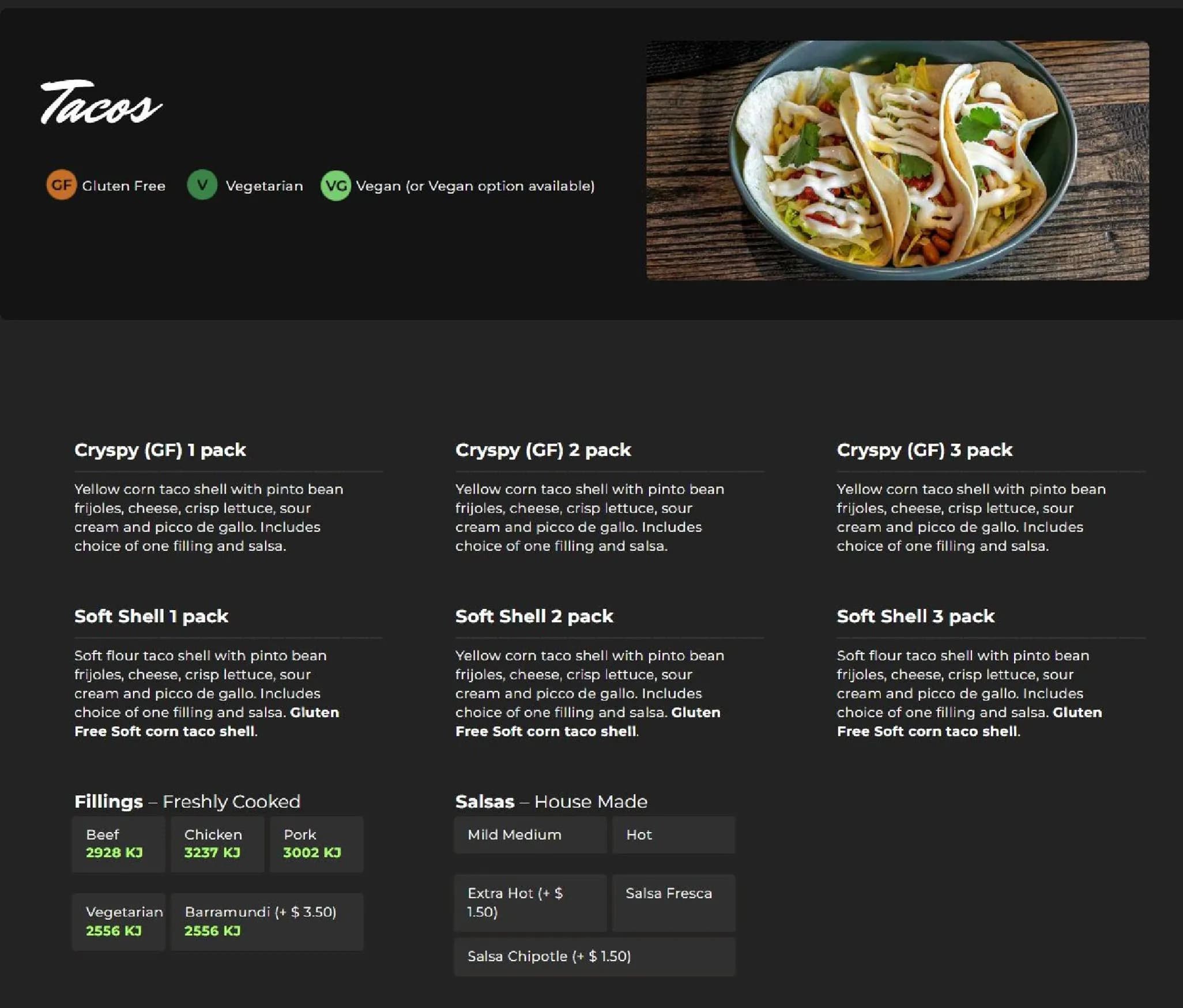 Taco Boy menu, page 13
