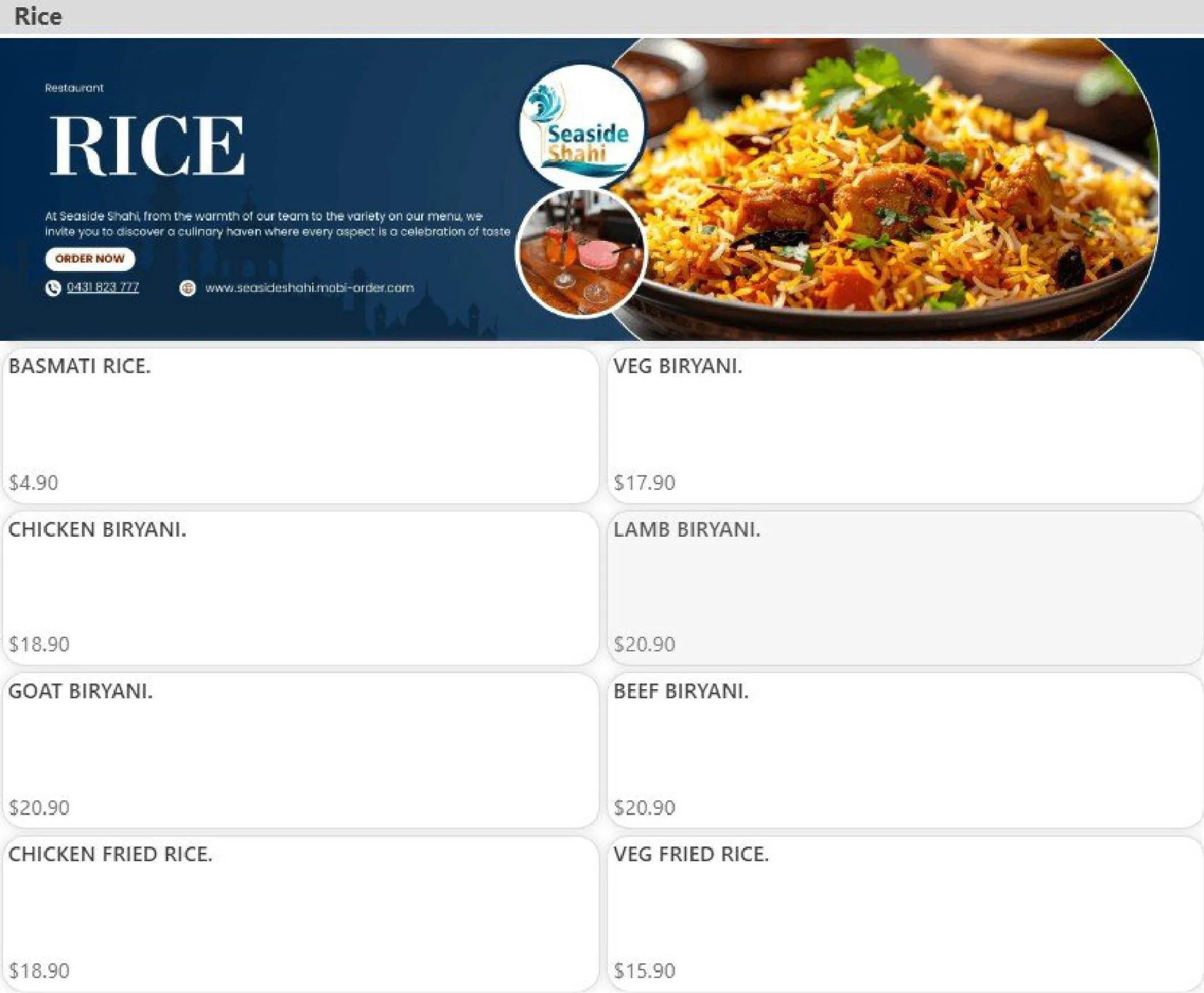Seaside Shahi Indian Restaurant menu, page 9