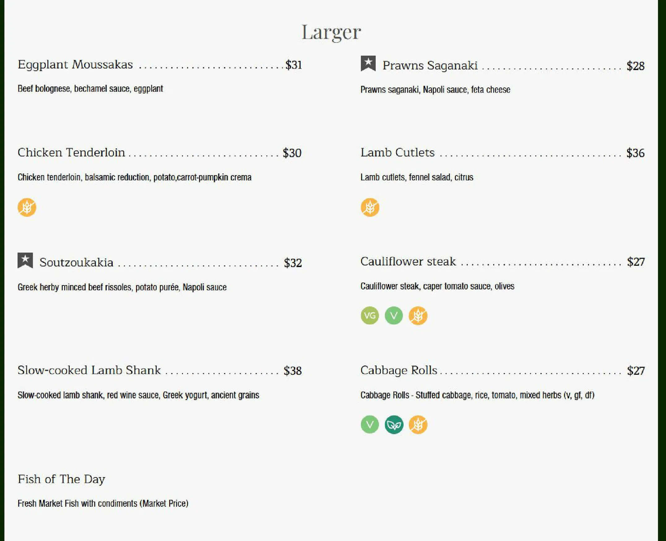 Danté menu, page 2