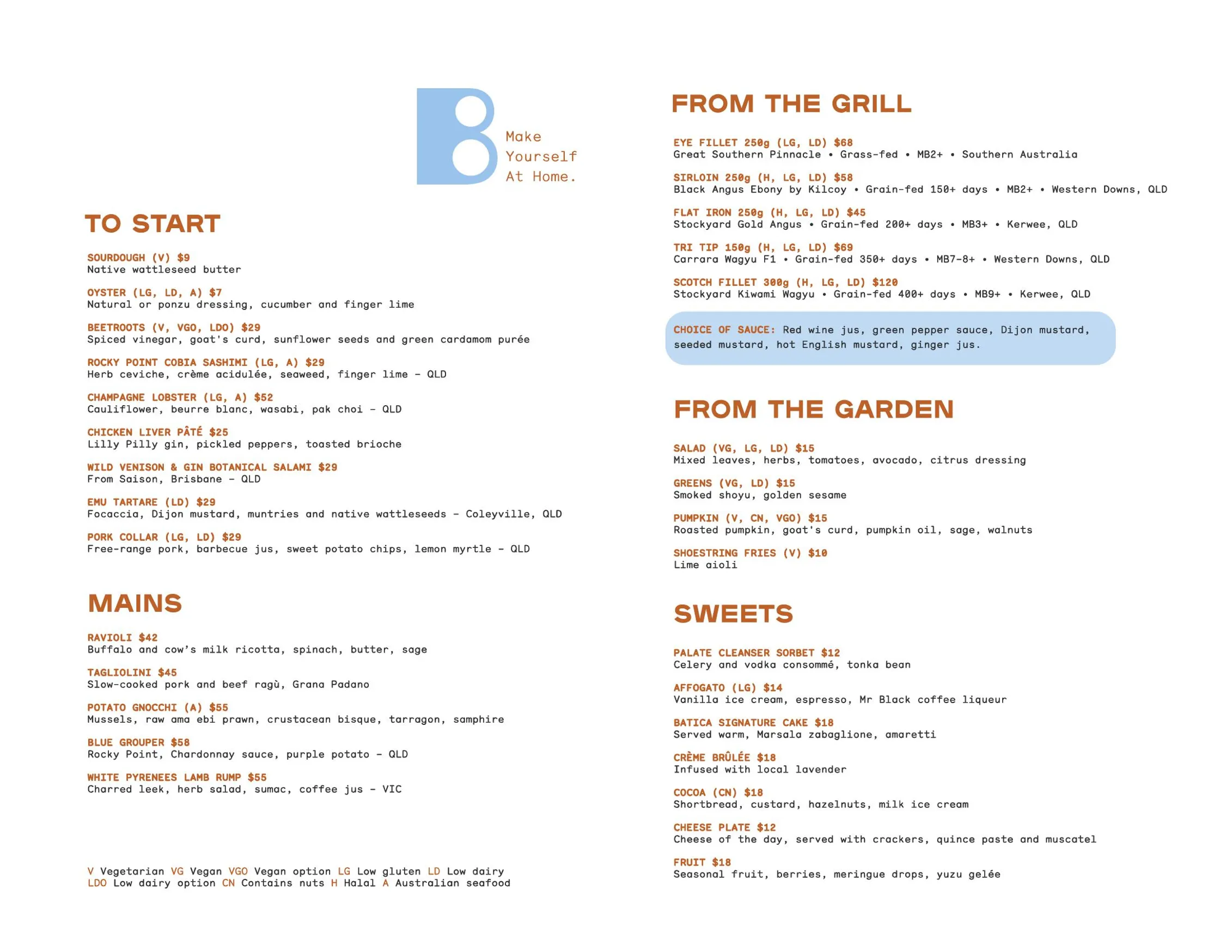 Batica Dining at The Westin menu, page 1