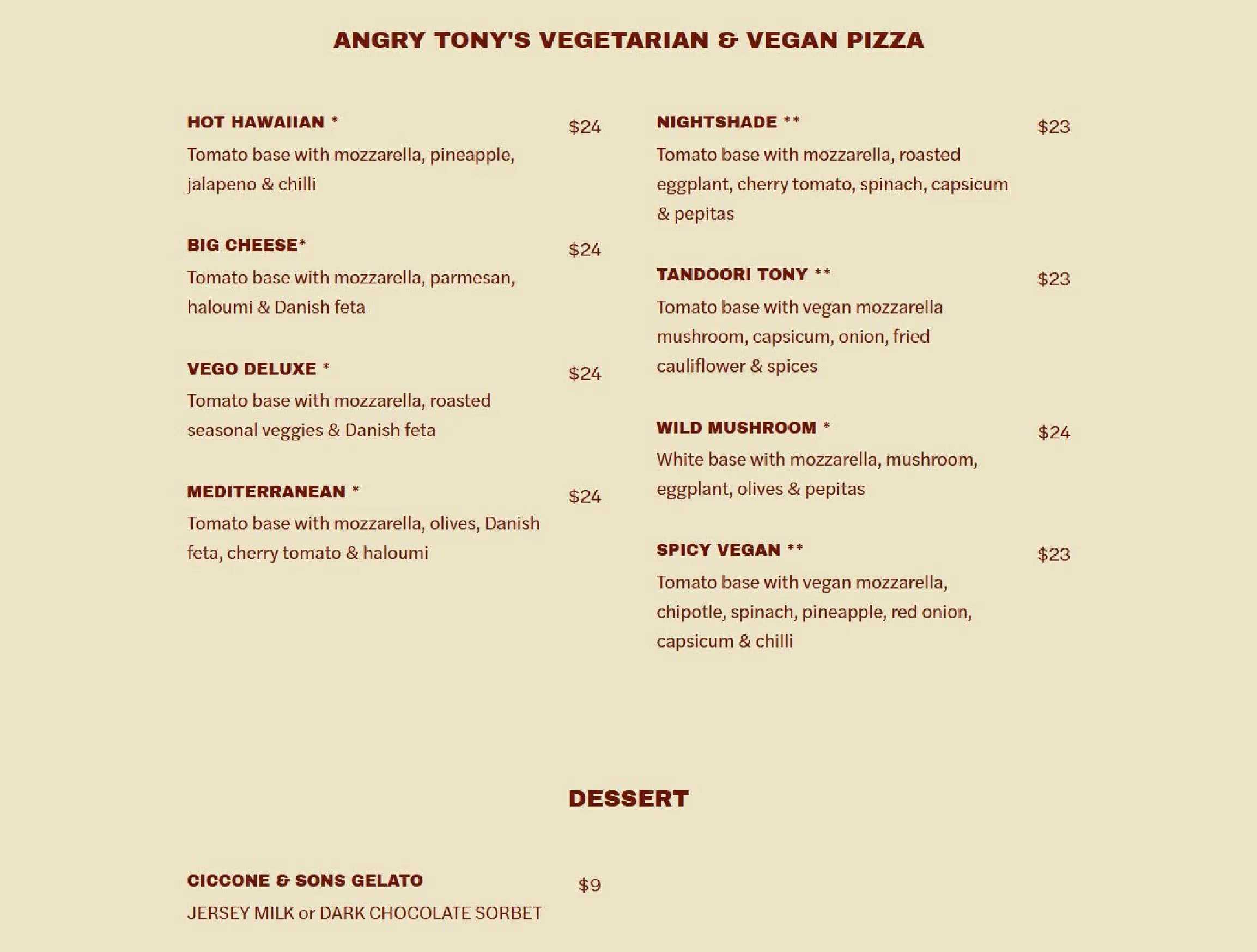Angry Tonys menu, page 2