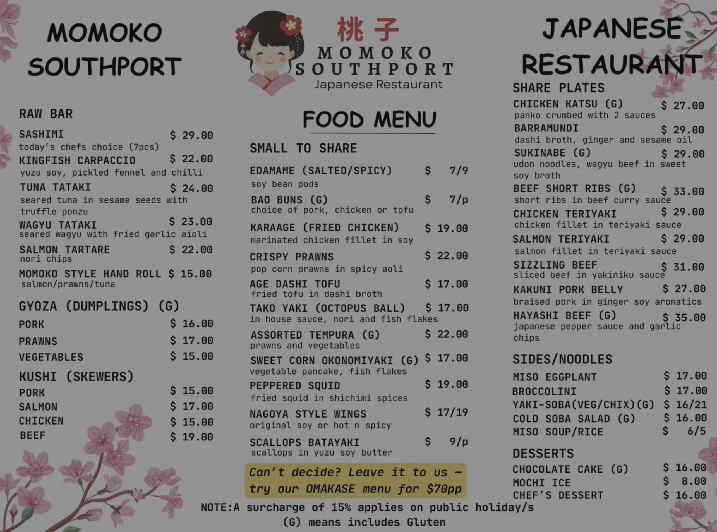 Momoko menu, page 1