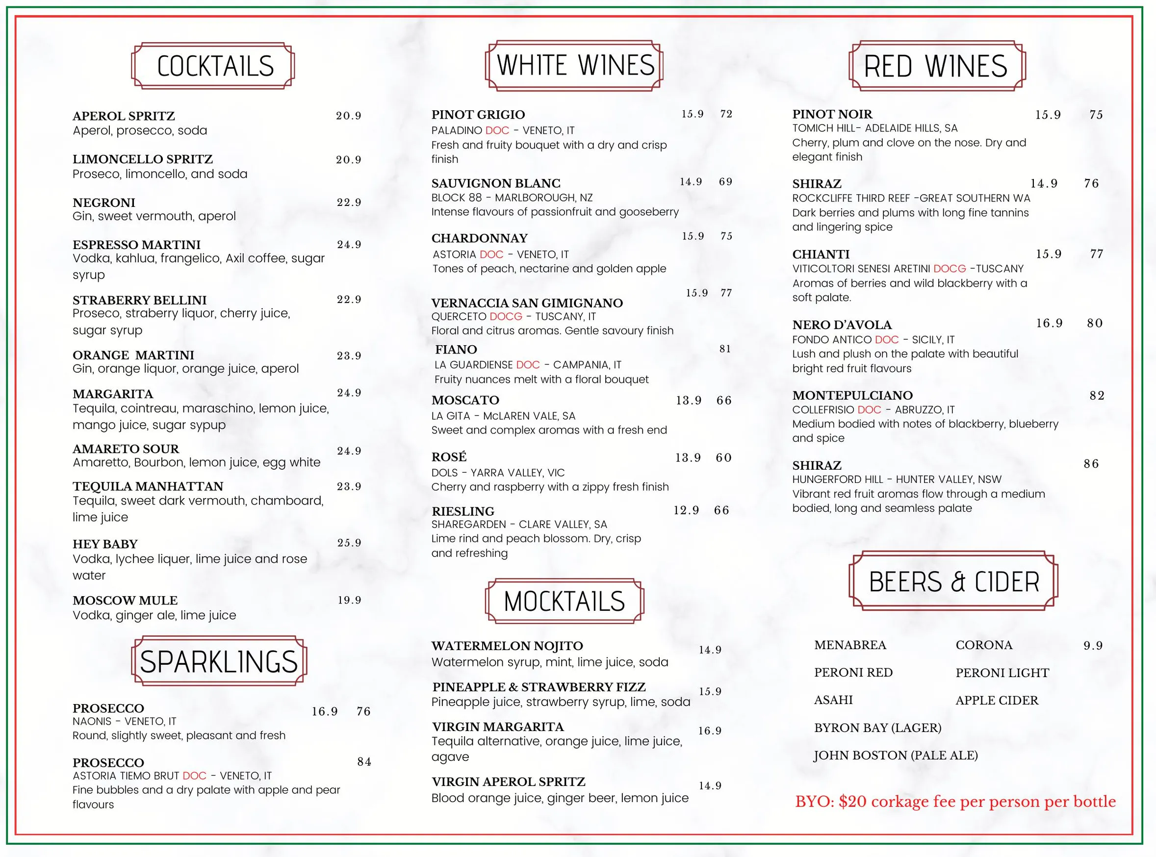Sassy Italian Restaurant menu, page 4
