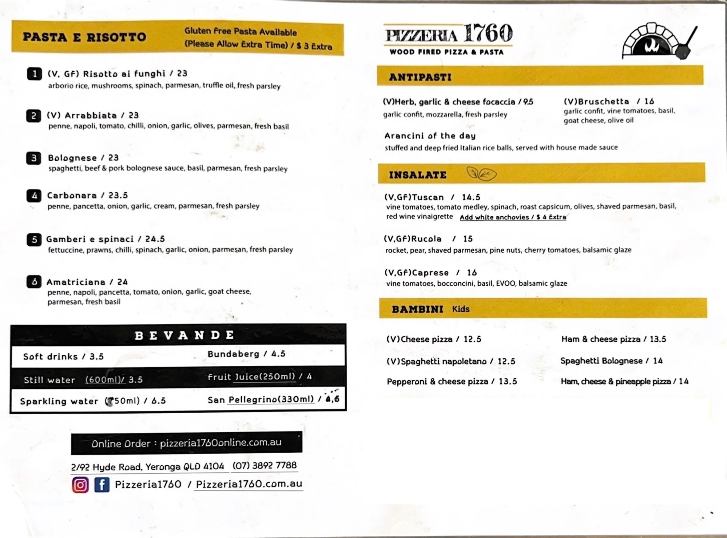 Pizzeria 1760 menu, page 2