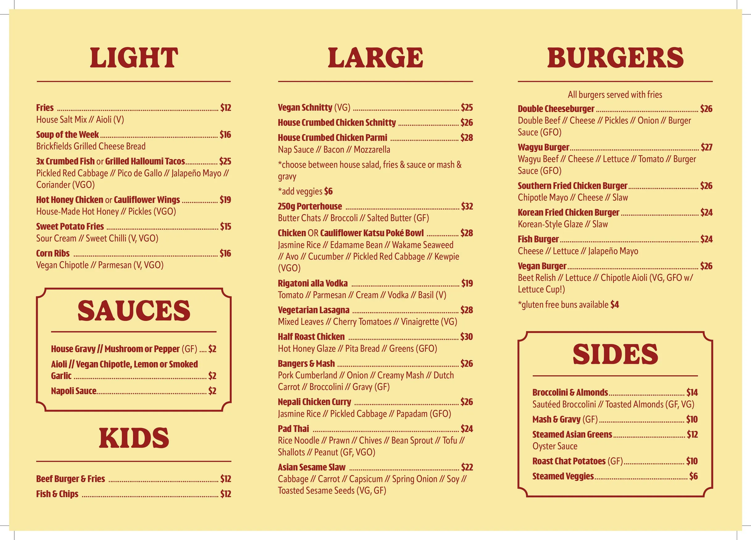 The Lord Gladstone menu, page 2
