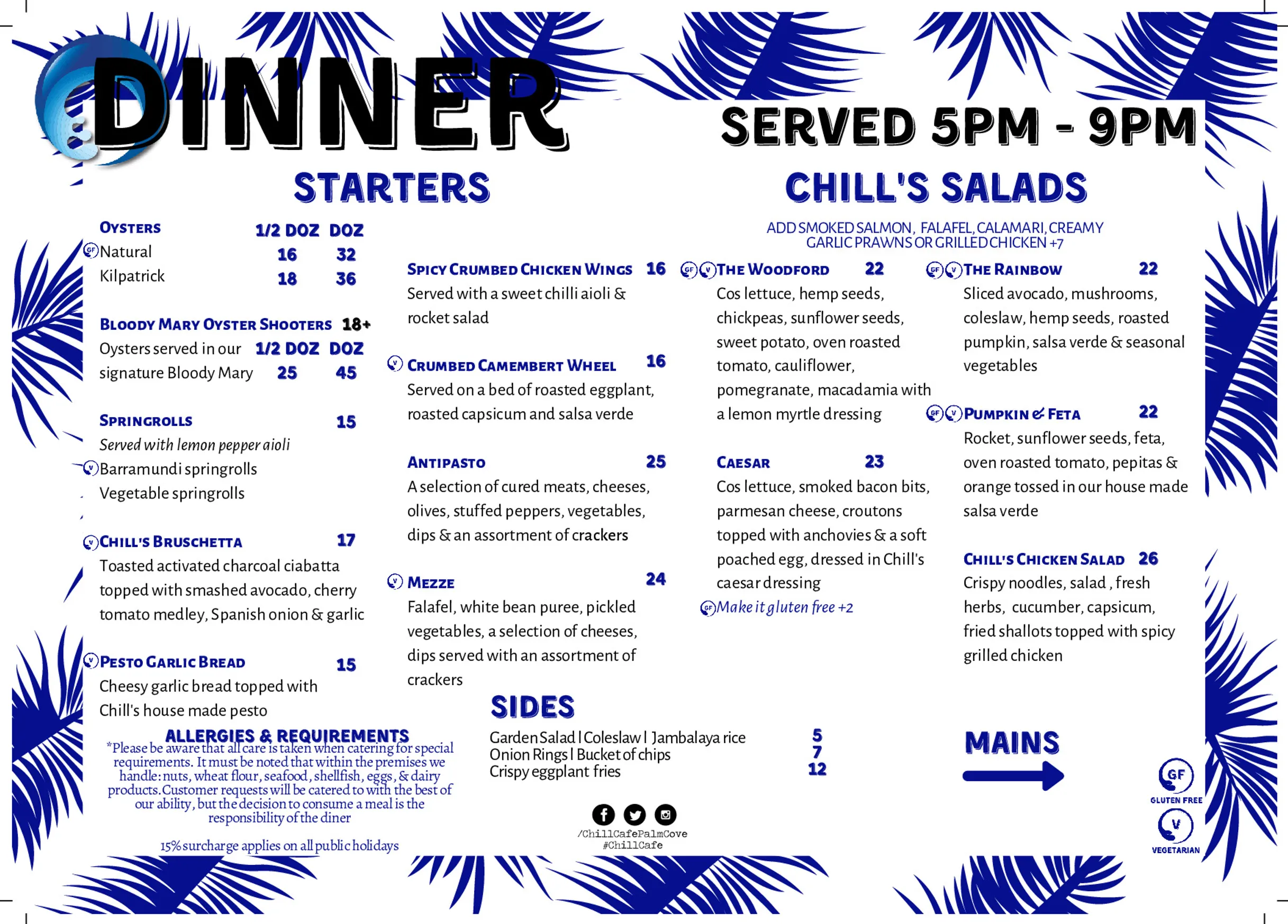 Chill Cafe Palm Cove menu, page 1