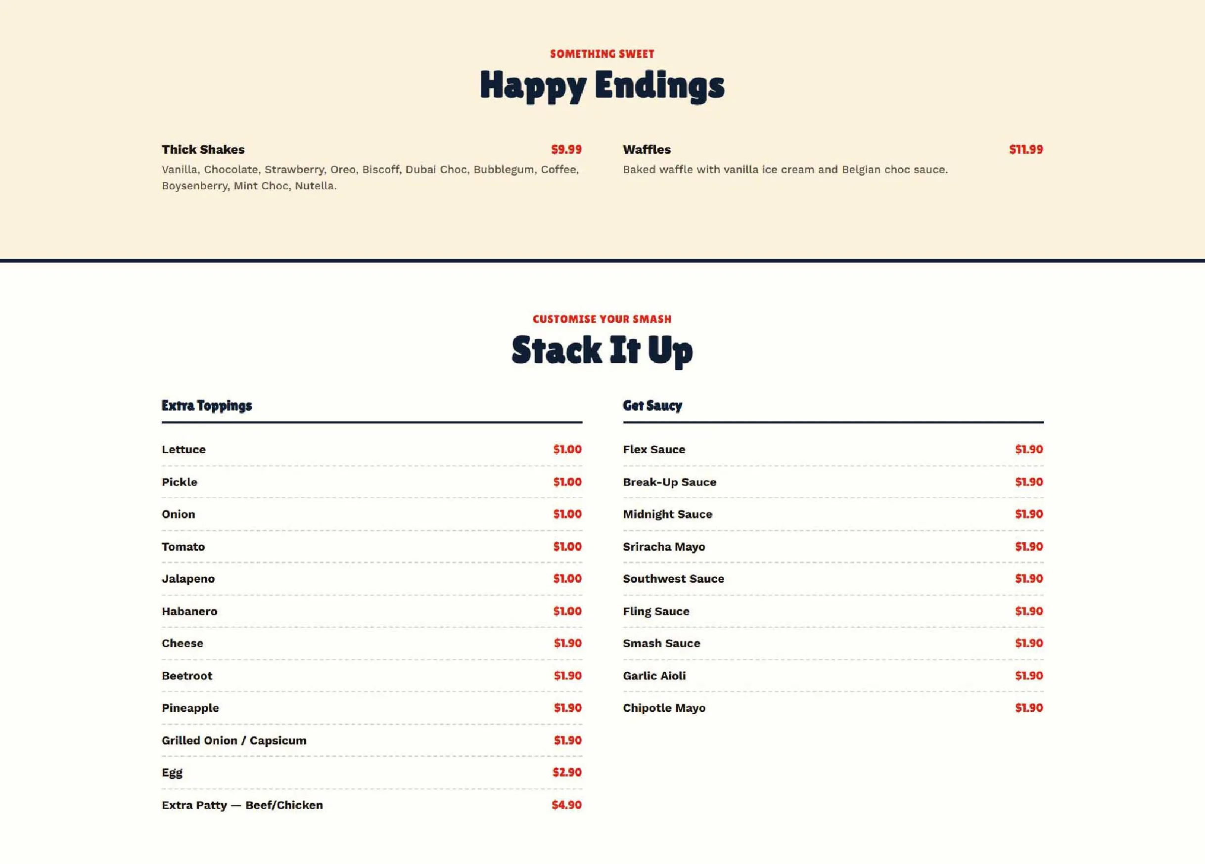 Joocy Smash menu, page 3