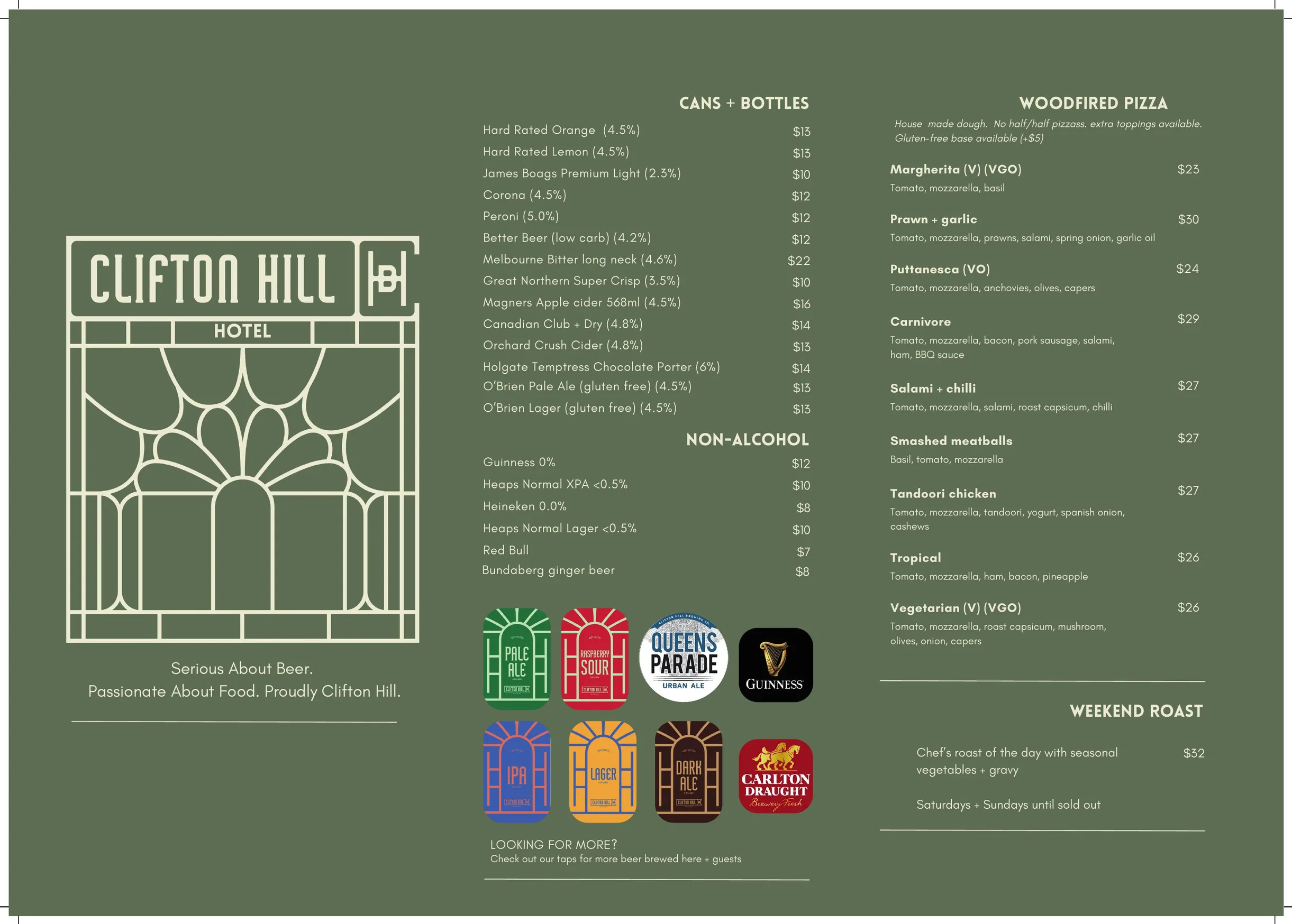 The Clifton Hill Hotel menu, page 1