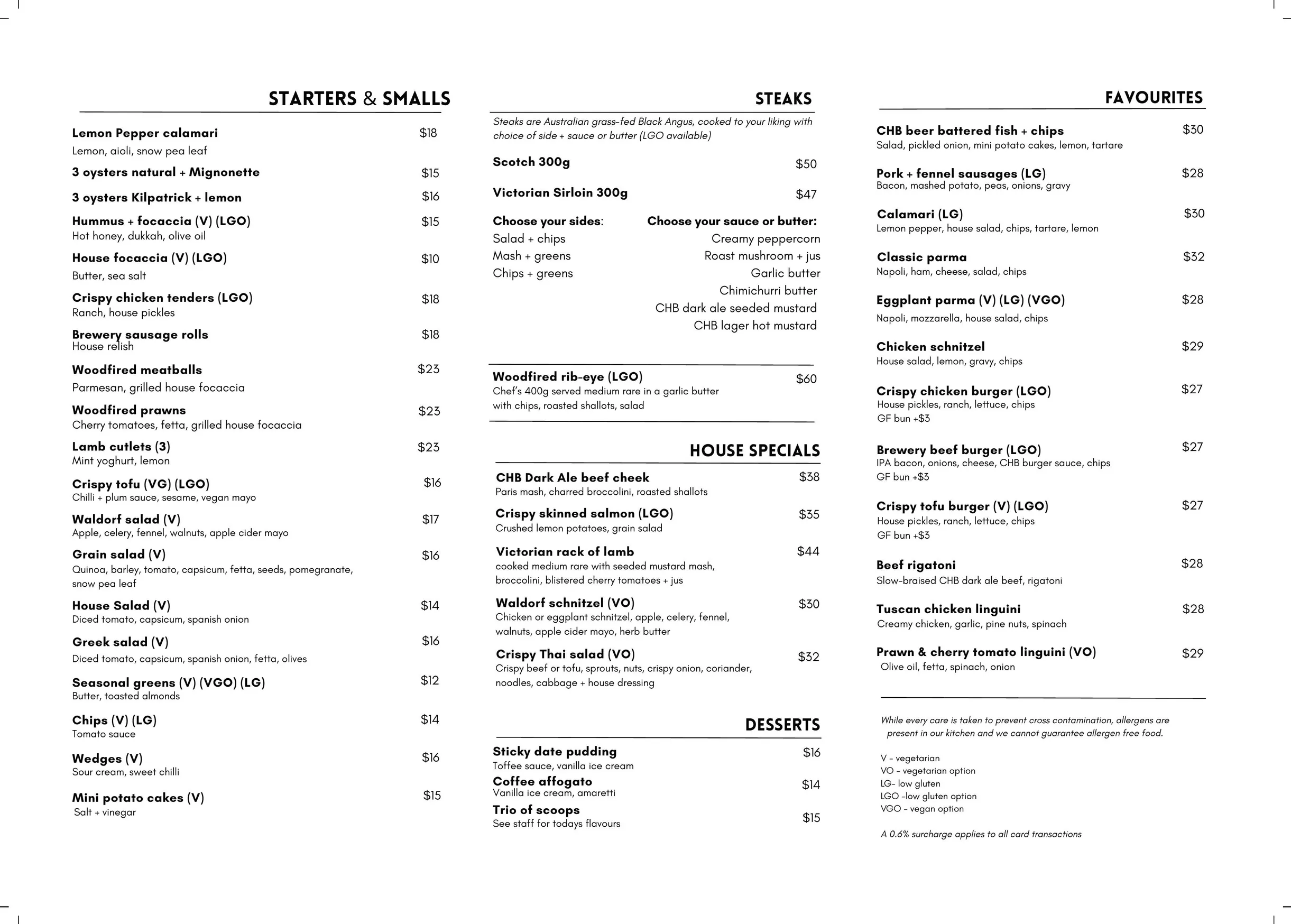 The Clifton Hill Hotel menu, page 2