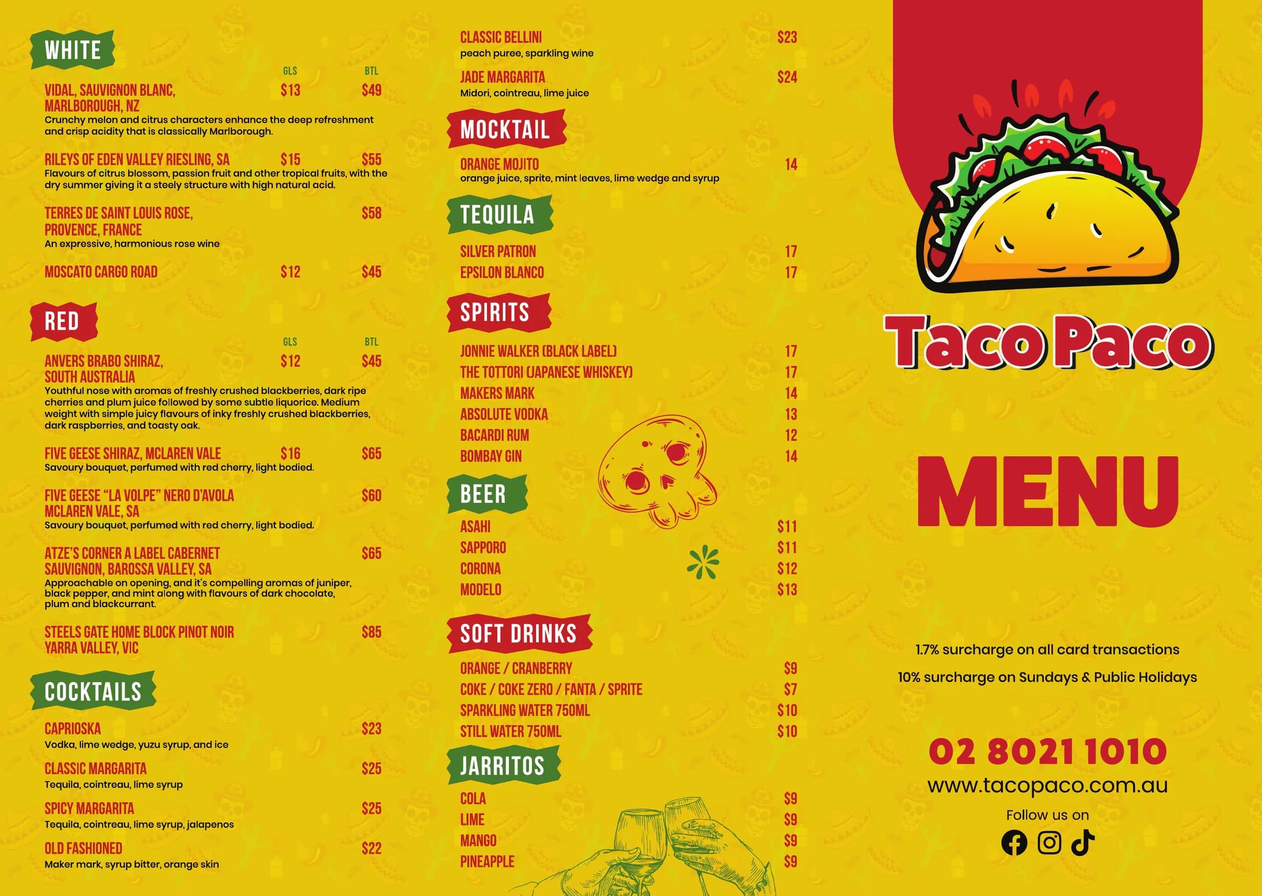 Taco Paco Mexican Restaurant menu, page 1
