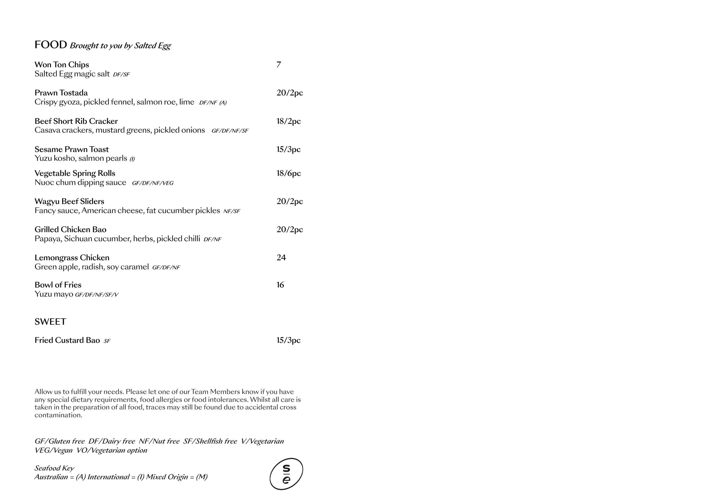 The Q Rooftop Bar menu, page 2