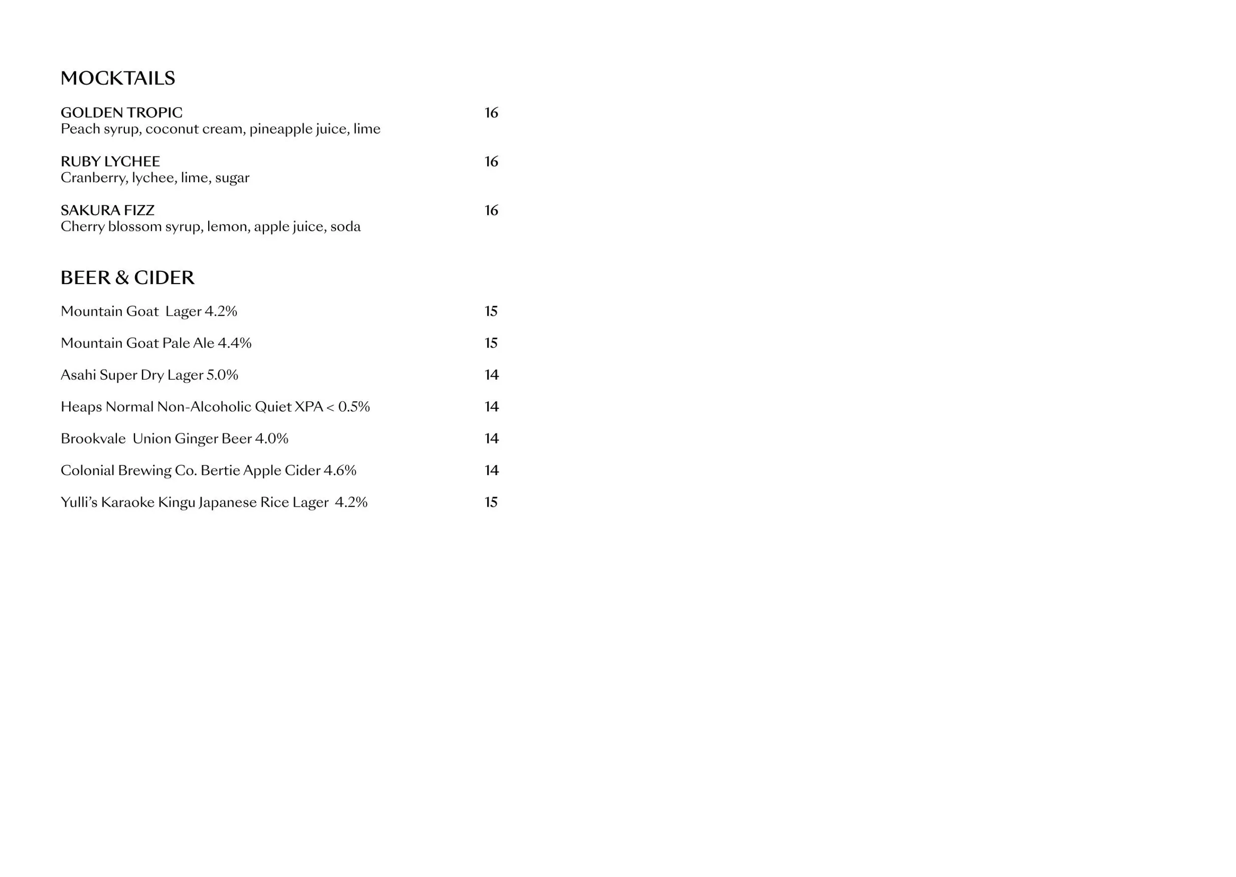 The Q Rooftop Bar menu, page 4